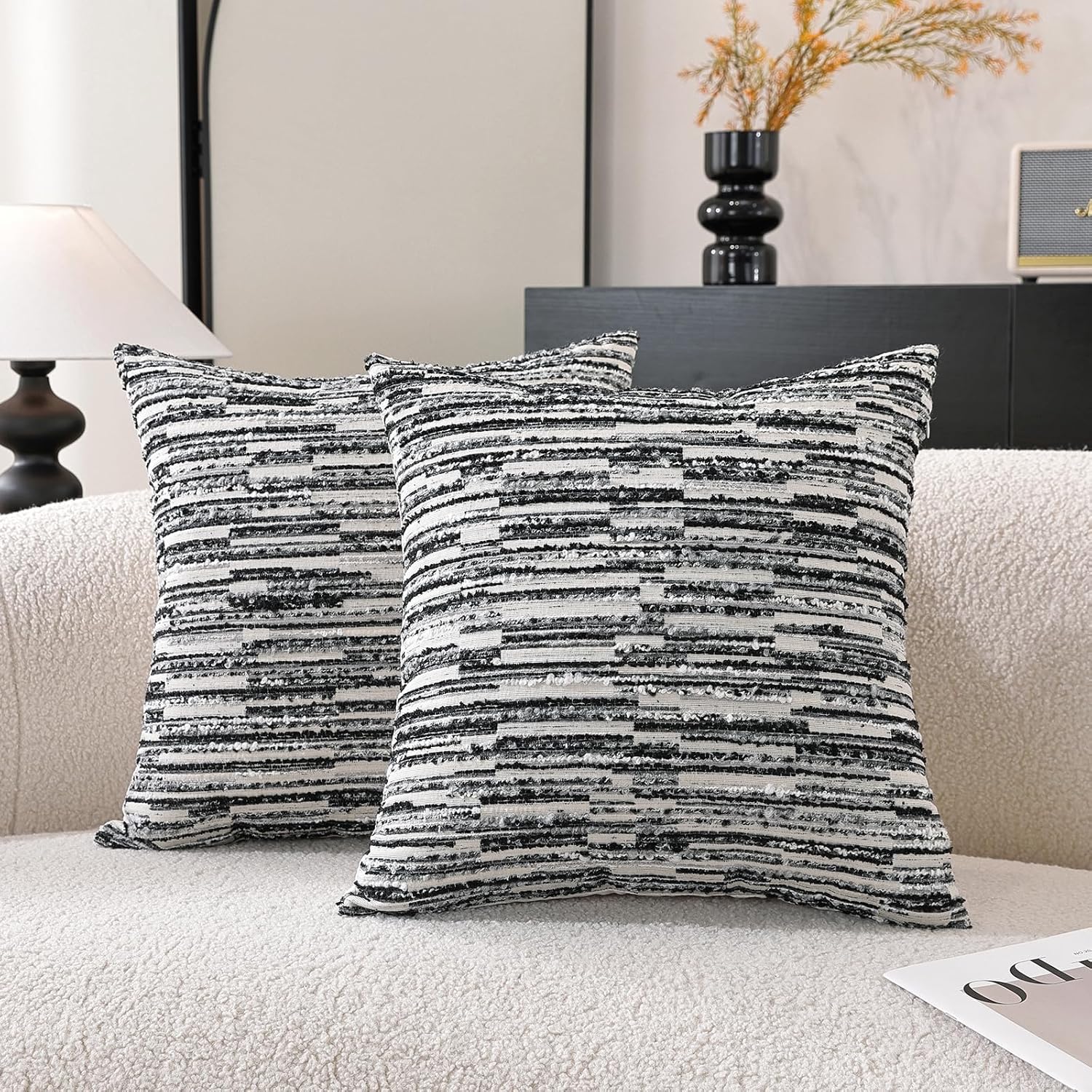 Chenille Boho Beige Throw Pillow Cover — 18" - View 2