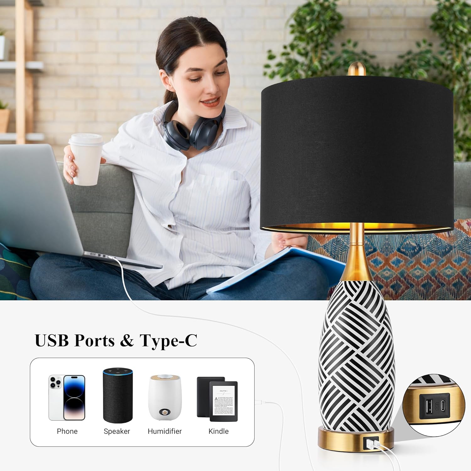Dimmable Luxe Ceramic Bedside Lamp — 25.5" - View 2