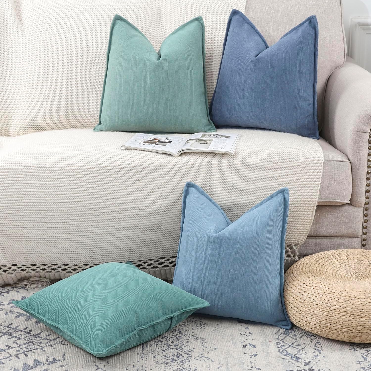 Chenille Boho Beige Throw Pillow Cover — 20" - View 6