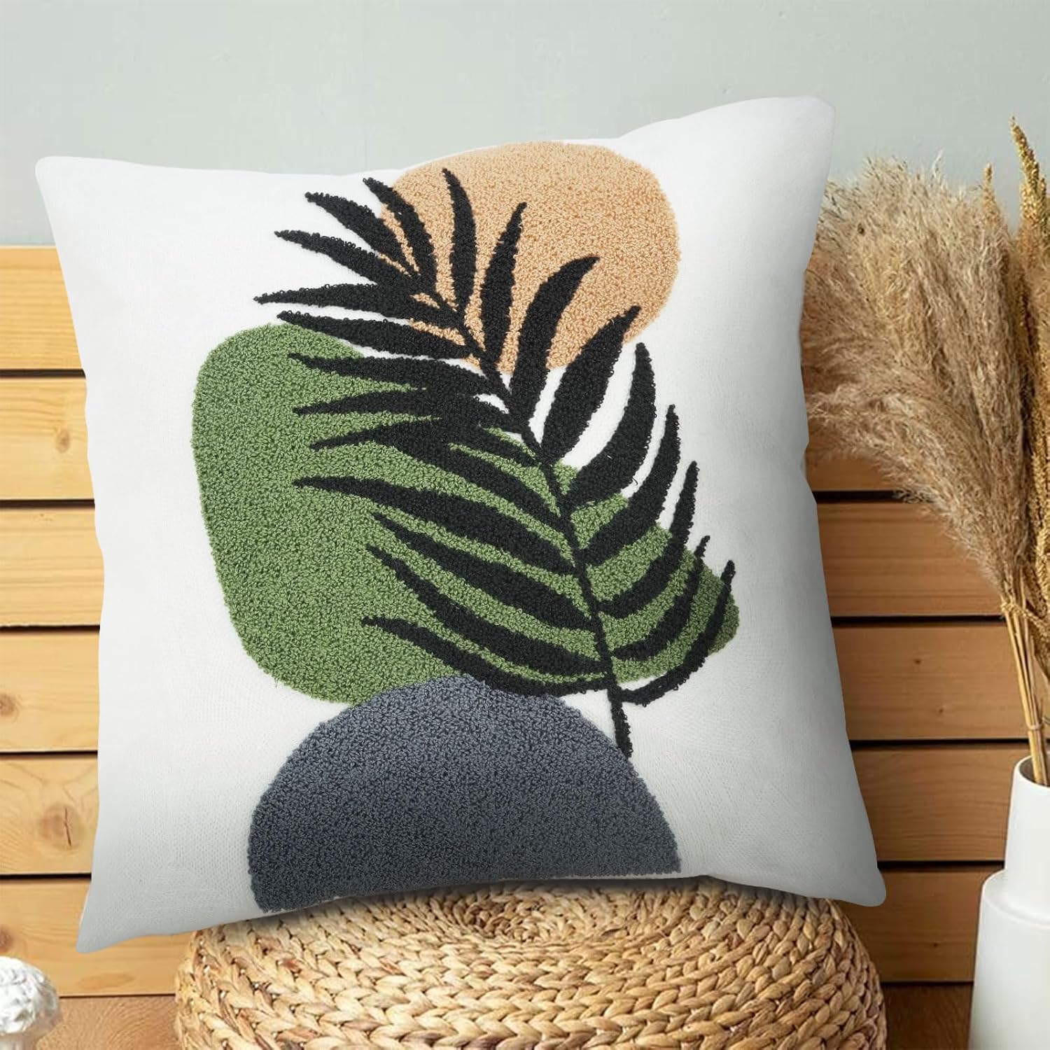 Boho Black Pillow Cover — 18" — Palm Fronds