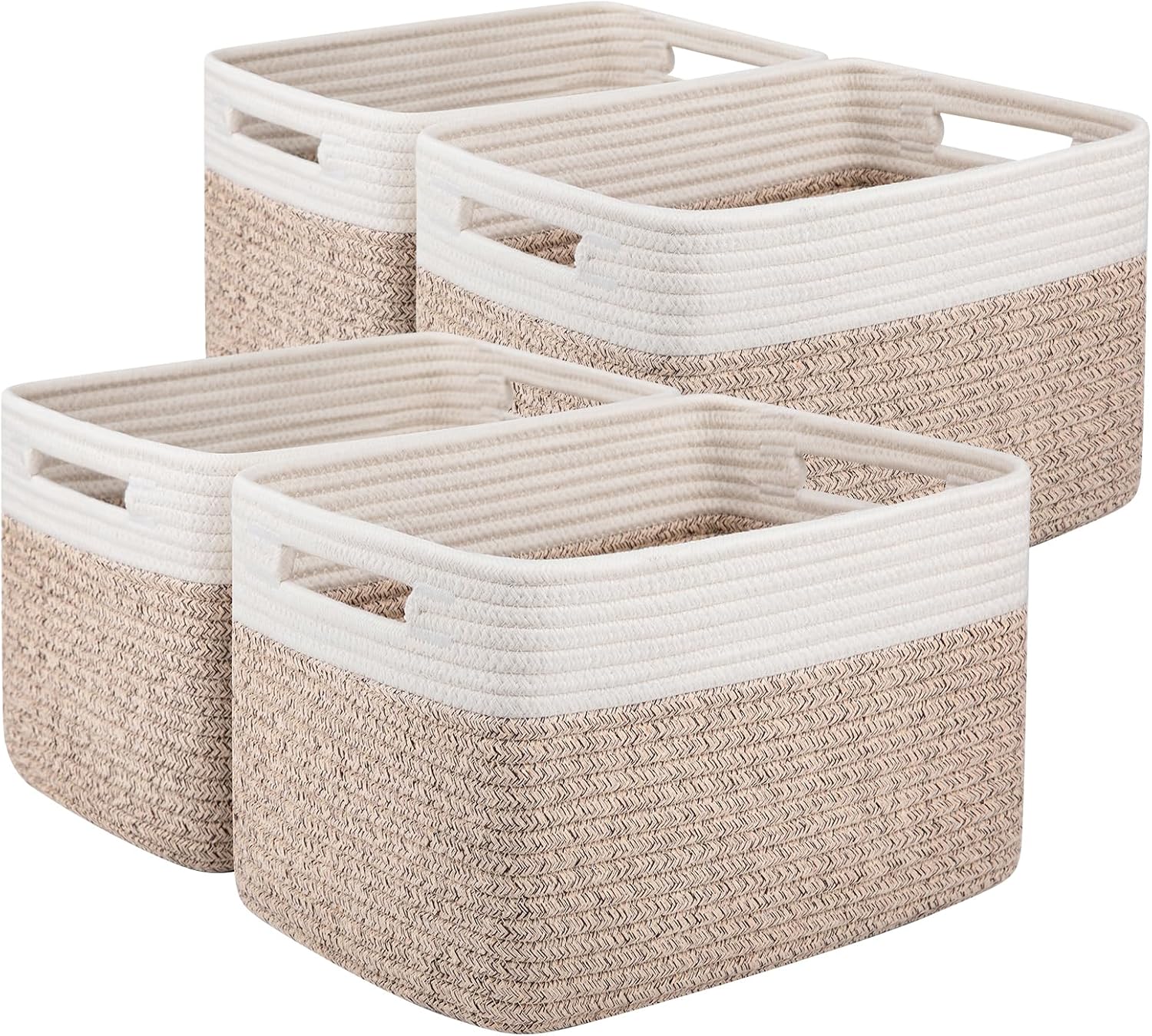 Boho Black Woven Basket — 13" — Brown & White