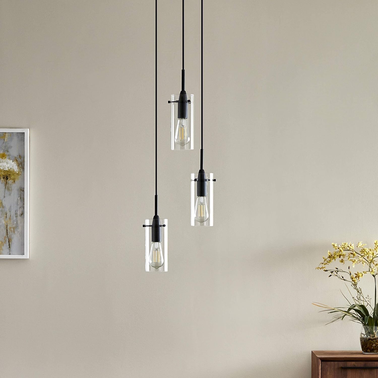 Modern Black Chandelier — 3-Light - View 4