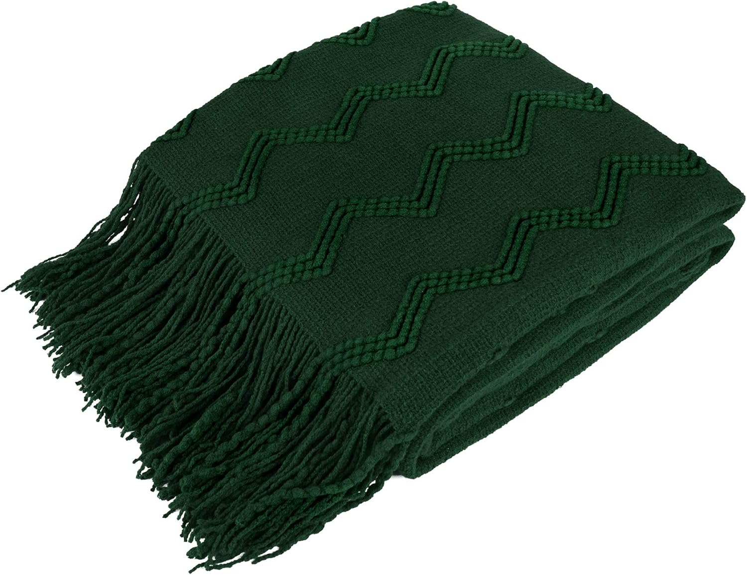 Knit Boho Beige Throw Pillow — 60" — Emerald Green