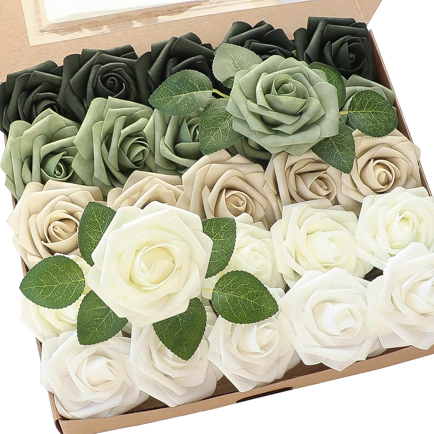 Beige Artificial Flowers — 3" — Shades of Emerald & Tawny Beige