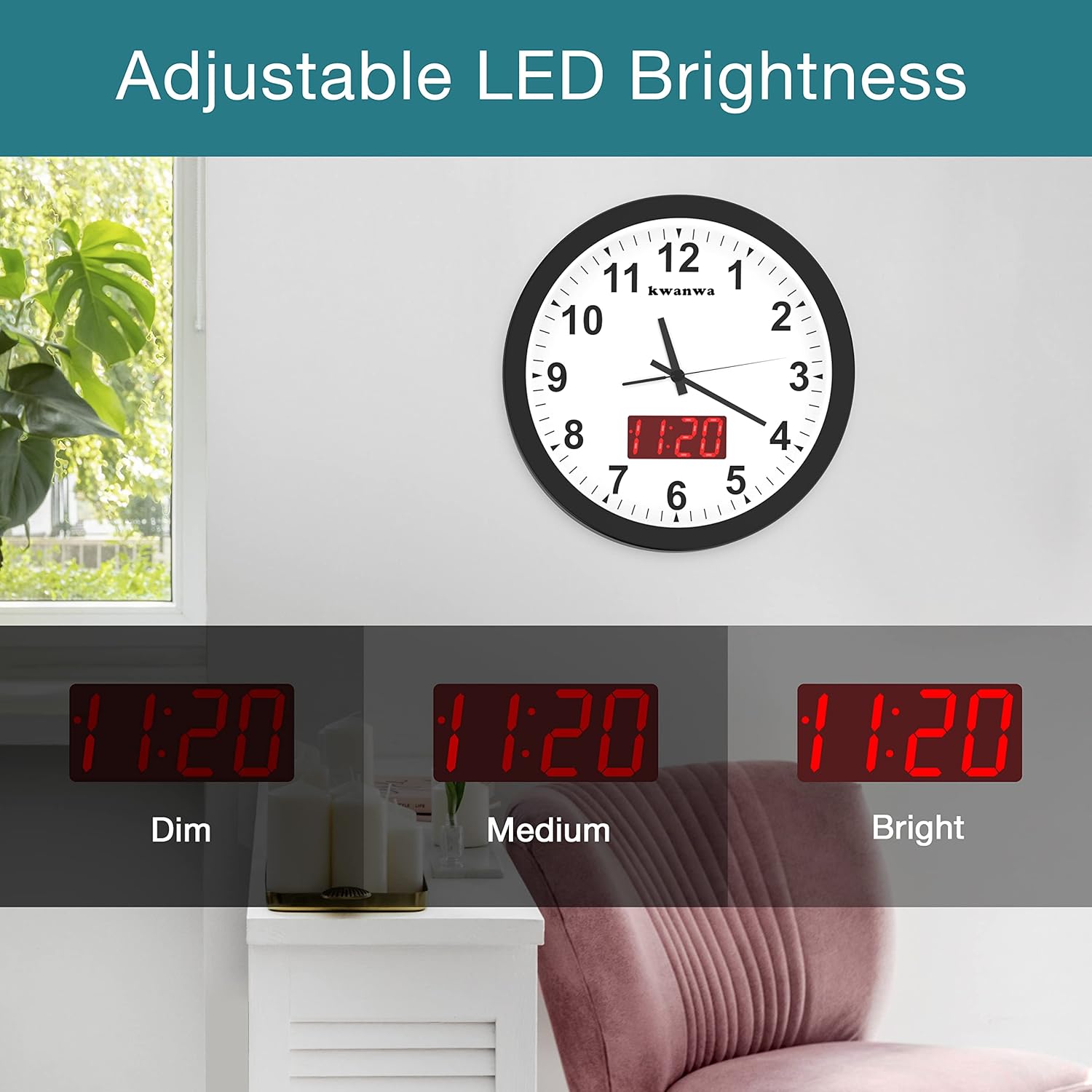 Adjustable Black Wall Clock — 12" - View 6