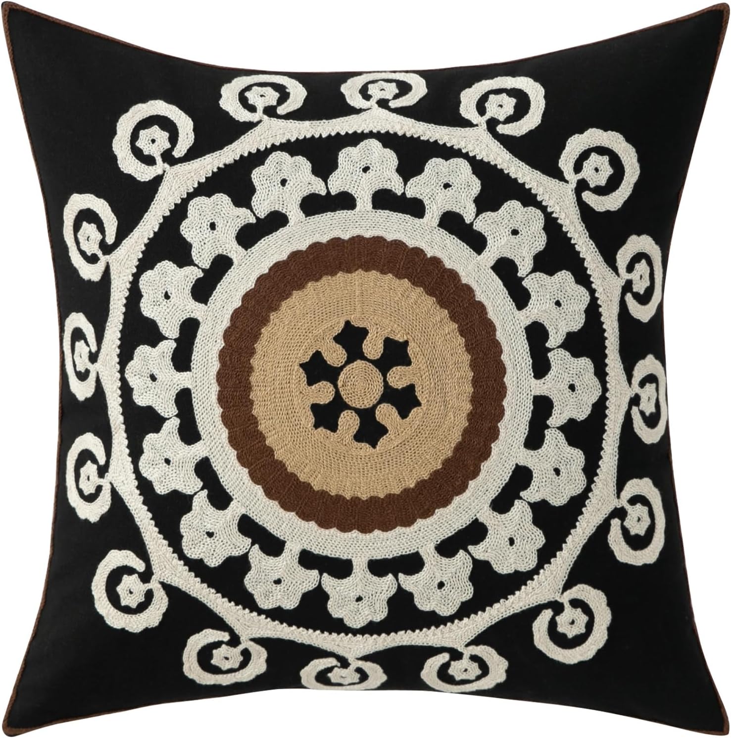 Boho Black Throw Pillow Cover — 18" — Flower-black