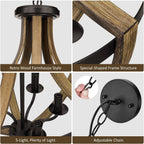 Adjustable Farmhouse Wood Chandelier — 5-Light - View 8