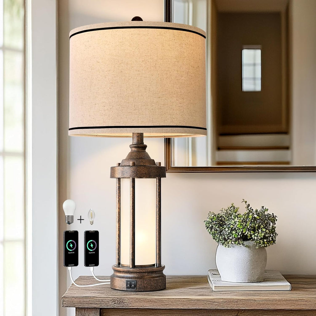 USB Farmhouse Black Table Lamp — 25" - View 7