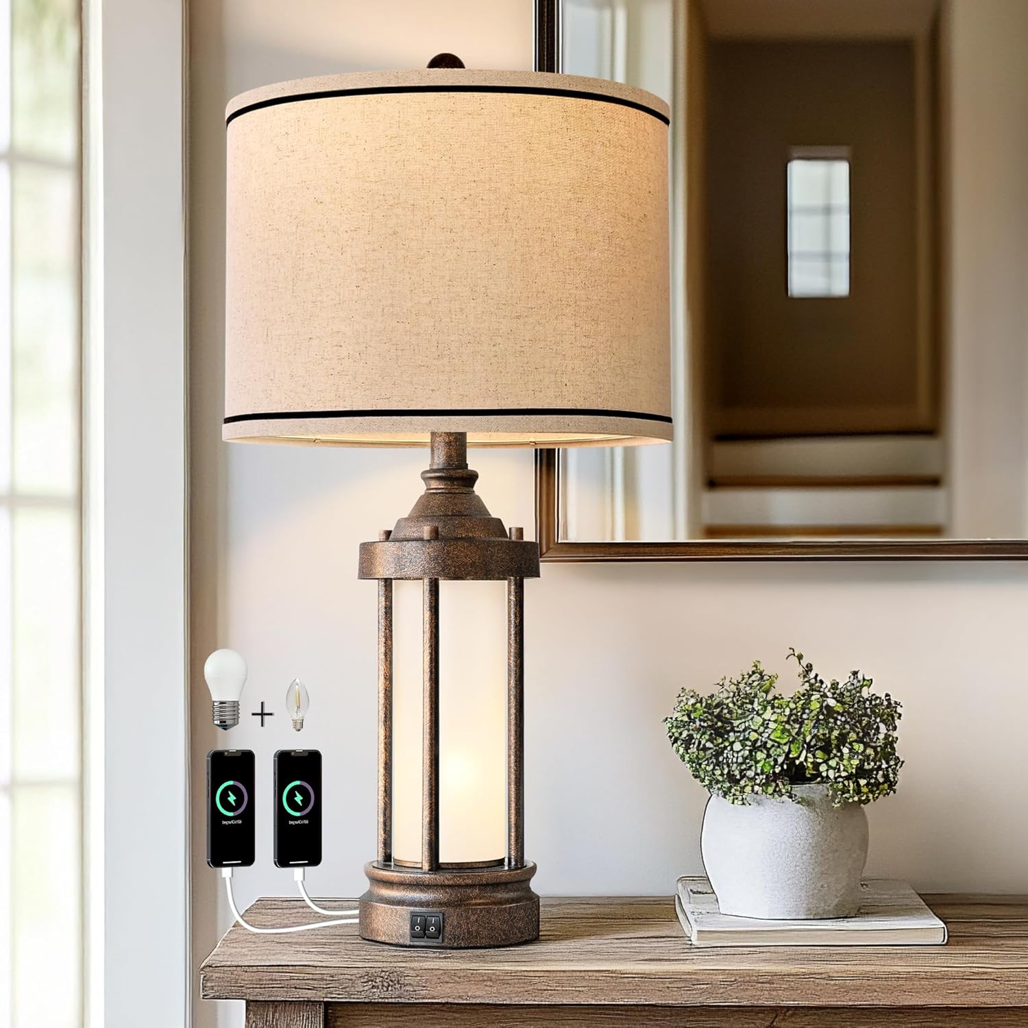 USB Farmhouse Black Table Lamp — 25" - View 7