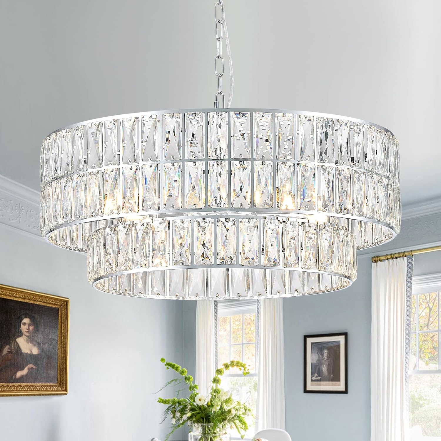 Luxe Black Chandelier — 4-Light — Chrome