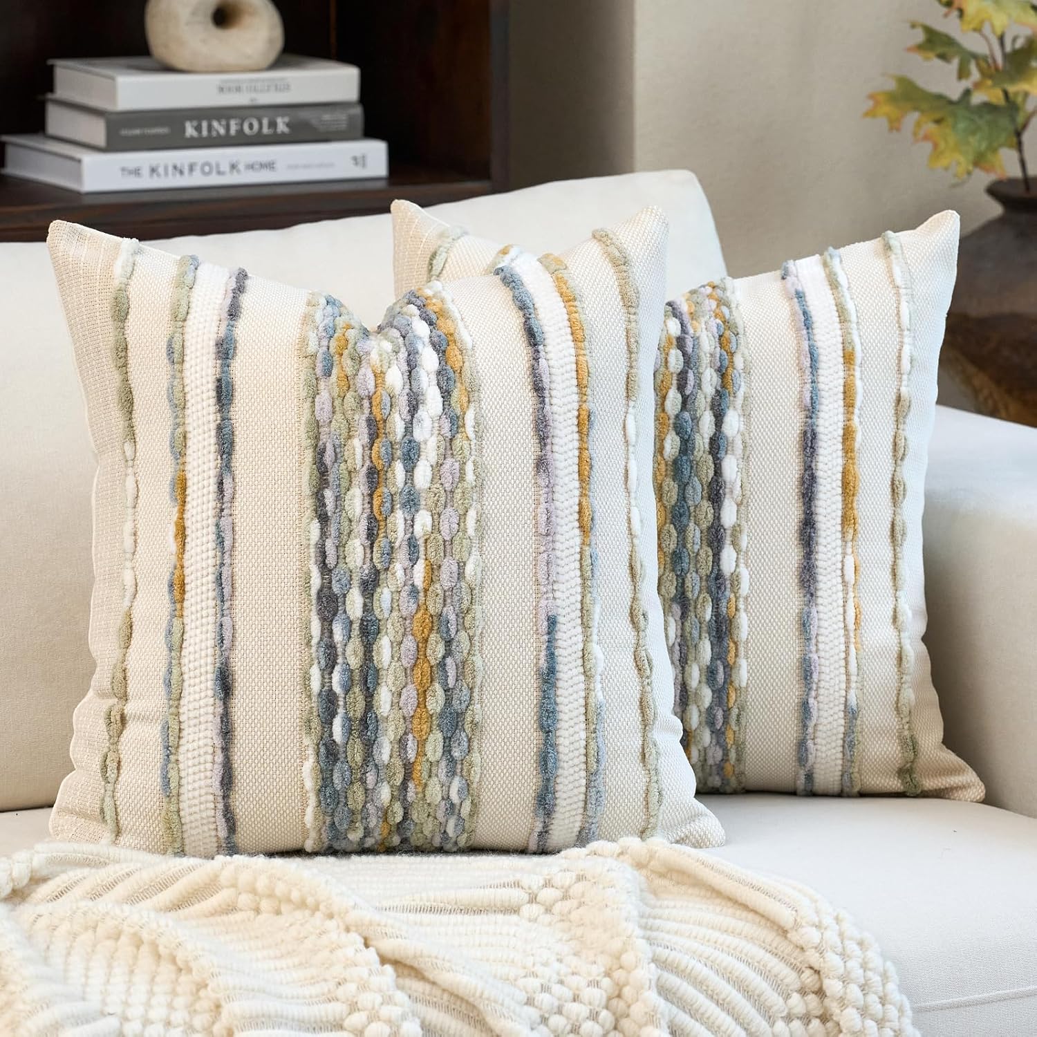 Tufted Boho Blue Throw Pillow Cover — 18" — Gray Blue