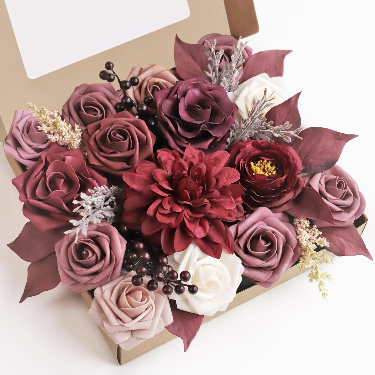 Boho Black Artificial Flowers — Vintage Purple and Burgundy
