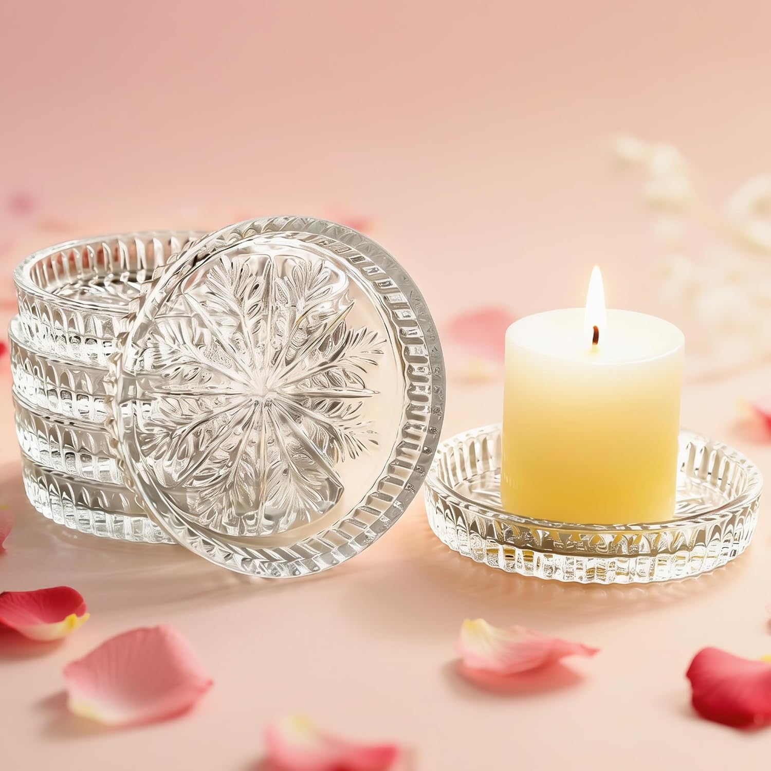 Round Luxe Black Pillar Candle — 4" — Clear,branches