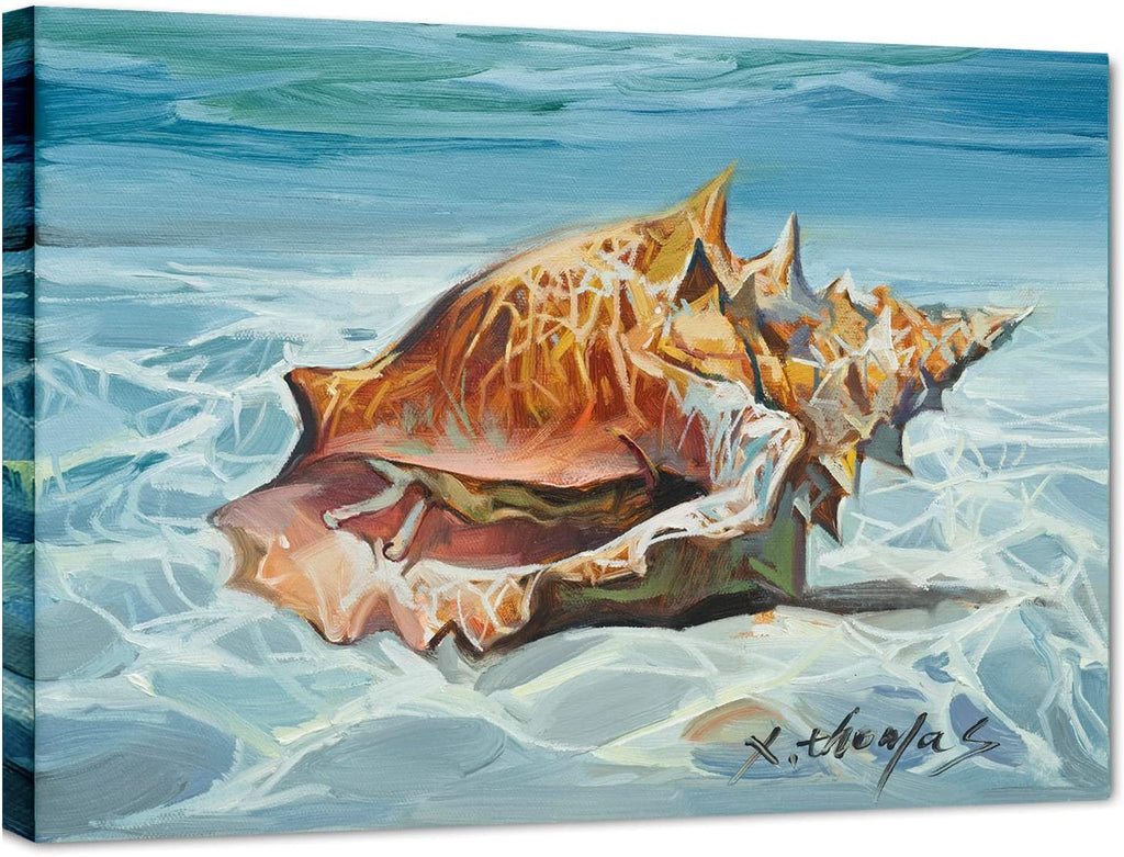 Framed Grey Canvas Wall Art — 16" — Conch-A style
