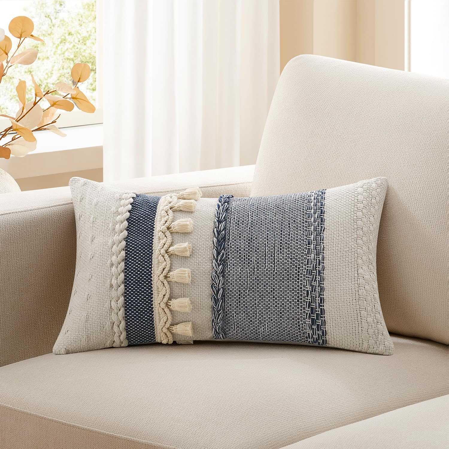Tufted Boho Beige Throw Pillow Cover — 20" — 20" x 12" (Pack of 1)