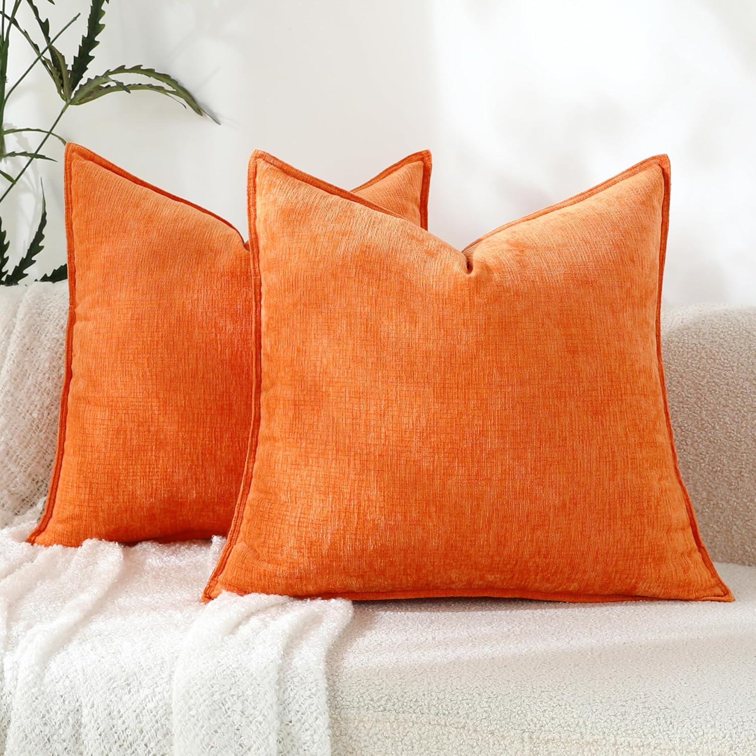 Chenille Beige Throw Pillow Cover — 20" — 20" x 20" (Pack of 2)