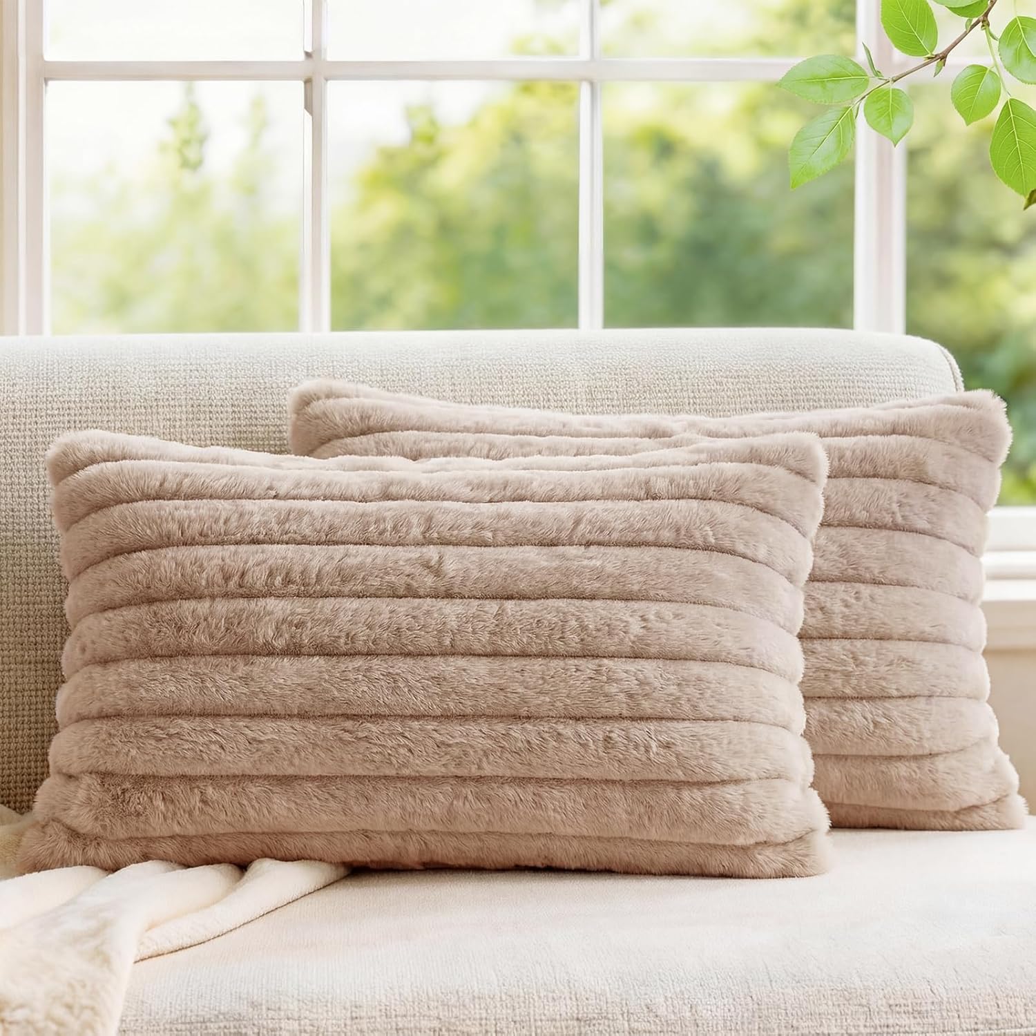 Velvet Farmhouse Beige Throw Pillow Cover — 18" — Apricot