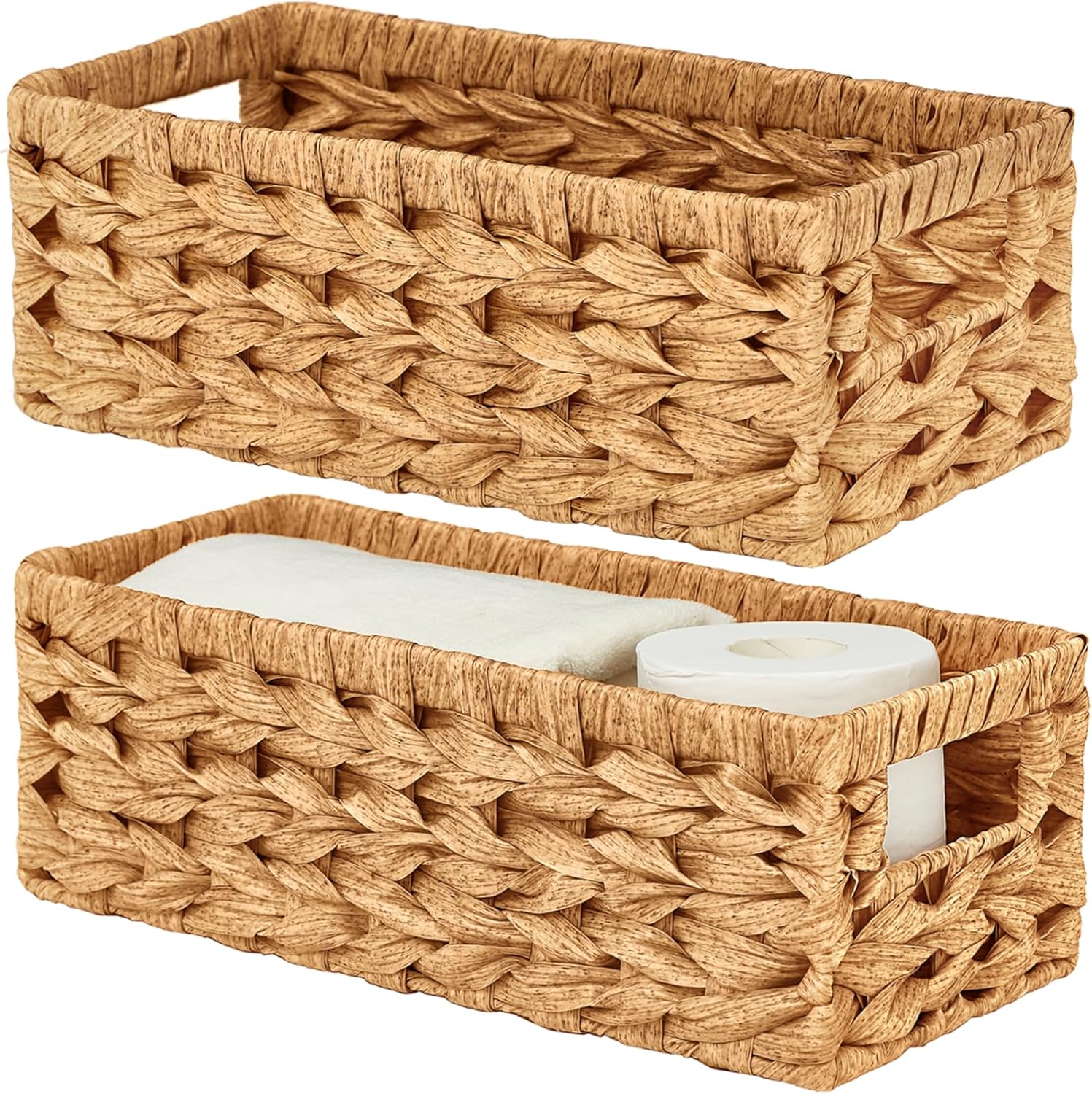 Beige Storage Basket — Plastic Wicker