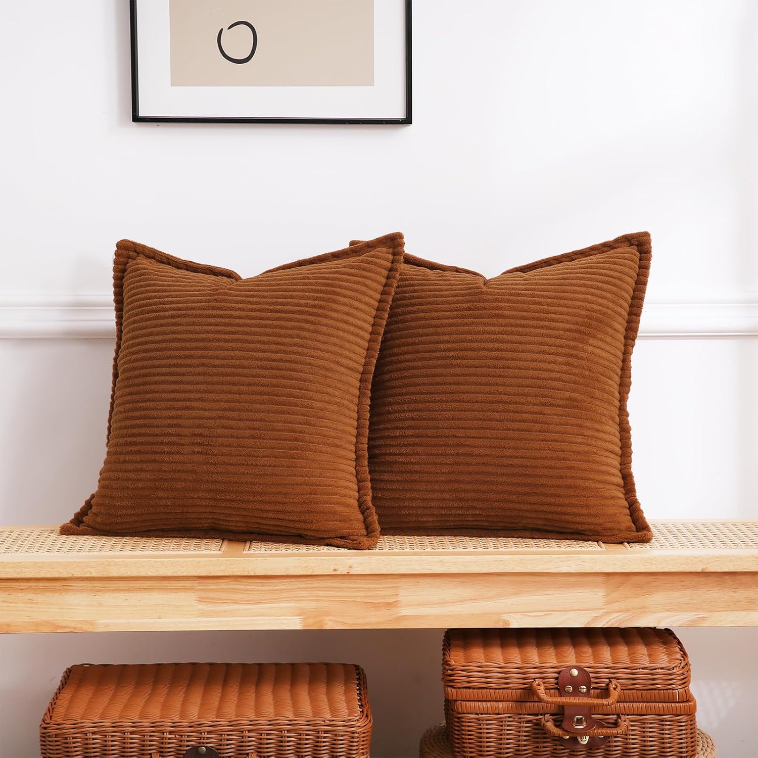 Boho Beige Throw Pillow Cover — 18" — 16" x 16" (Pack of 2)