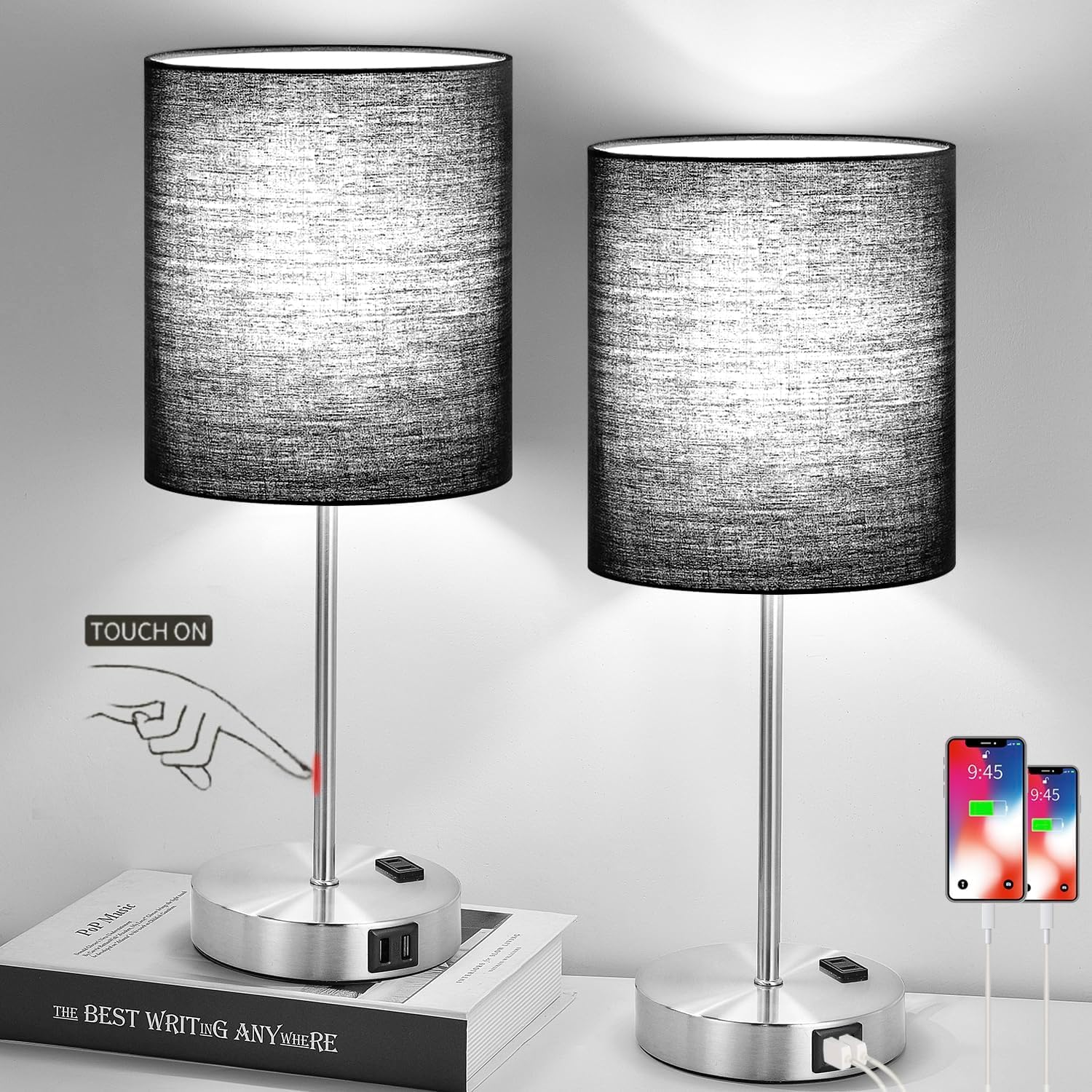 Dimmable Beige Smart Bulb — Set of 2 — (2 Pack)Black & Brushed Nickel(Base)-5000K Bulbs Included