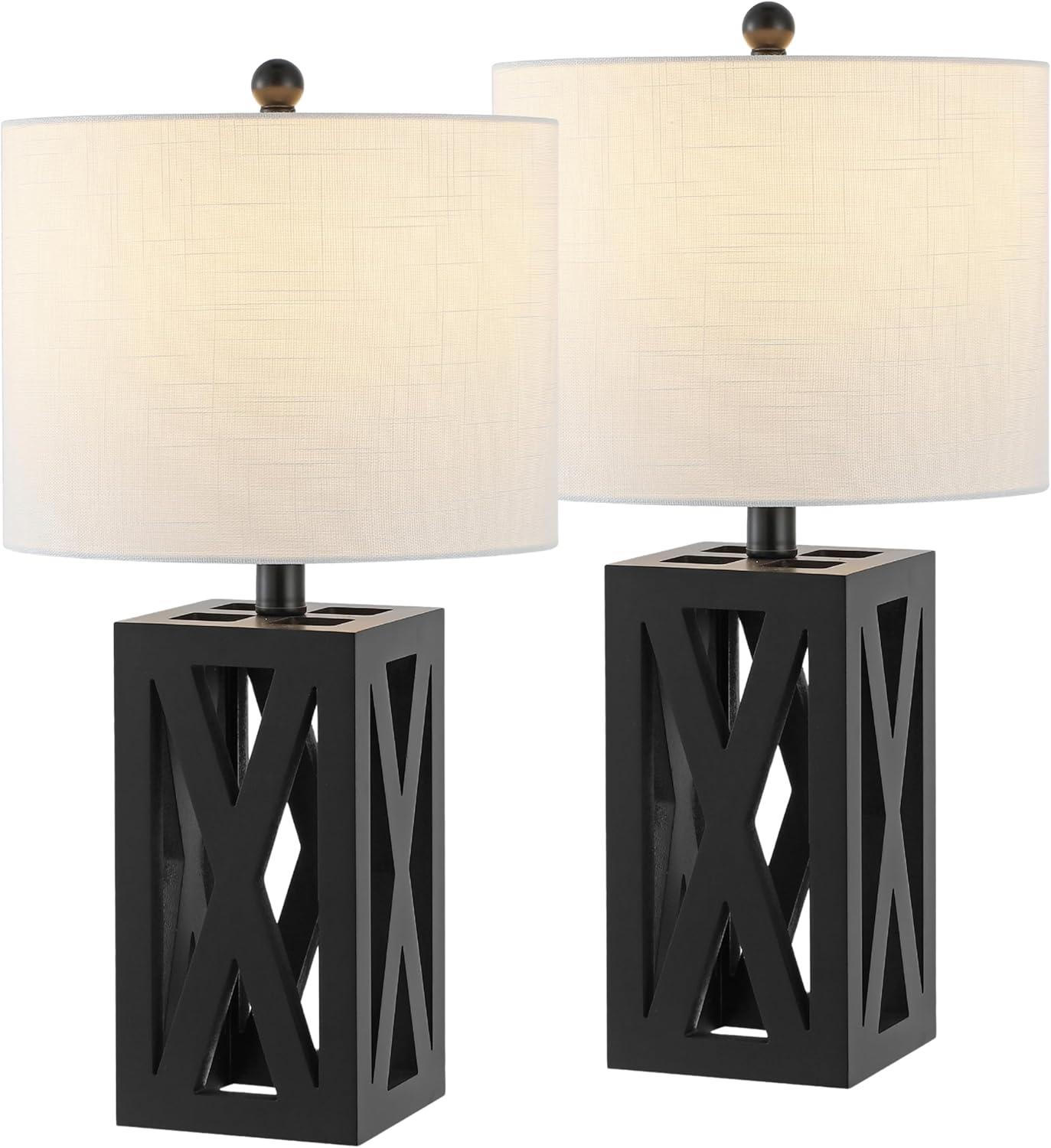 Linen Farmhouse Black Desk Lamp — 21.5" — Set of 2