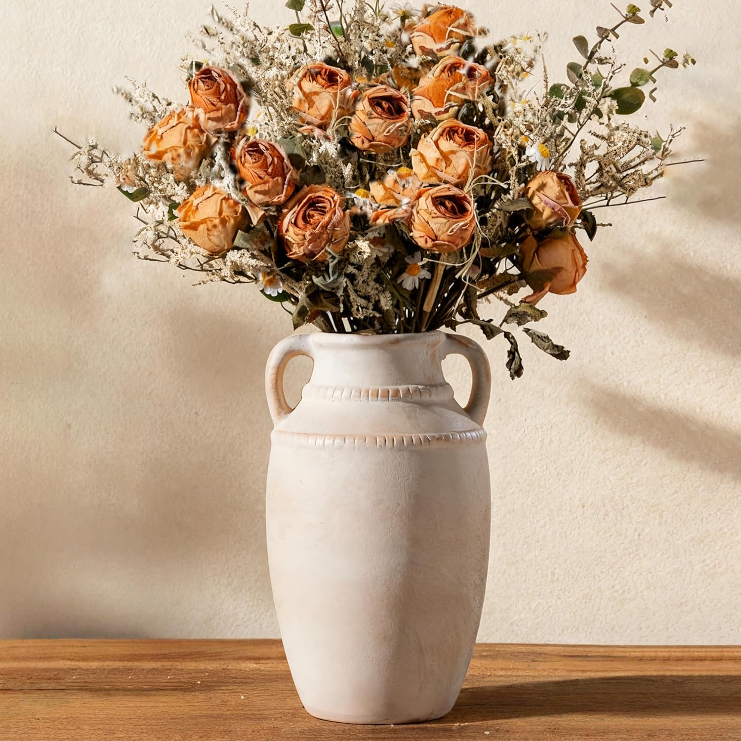 Farmhouse Beige Flower Vase — 10" — Beige