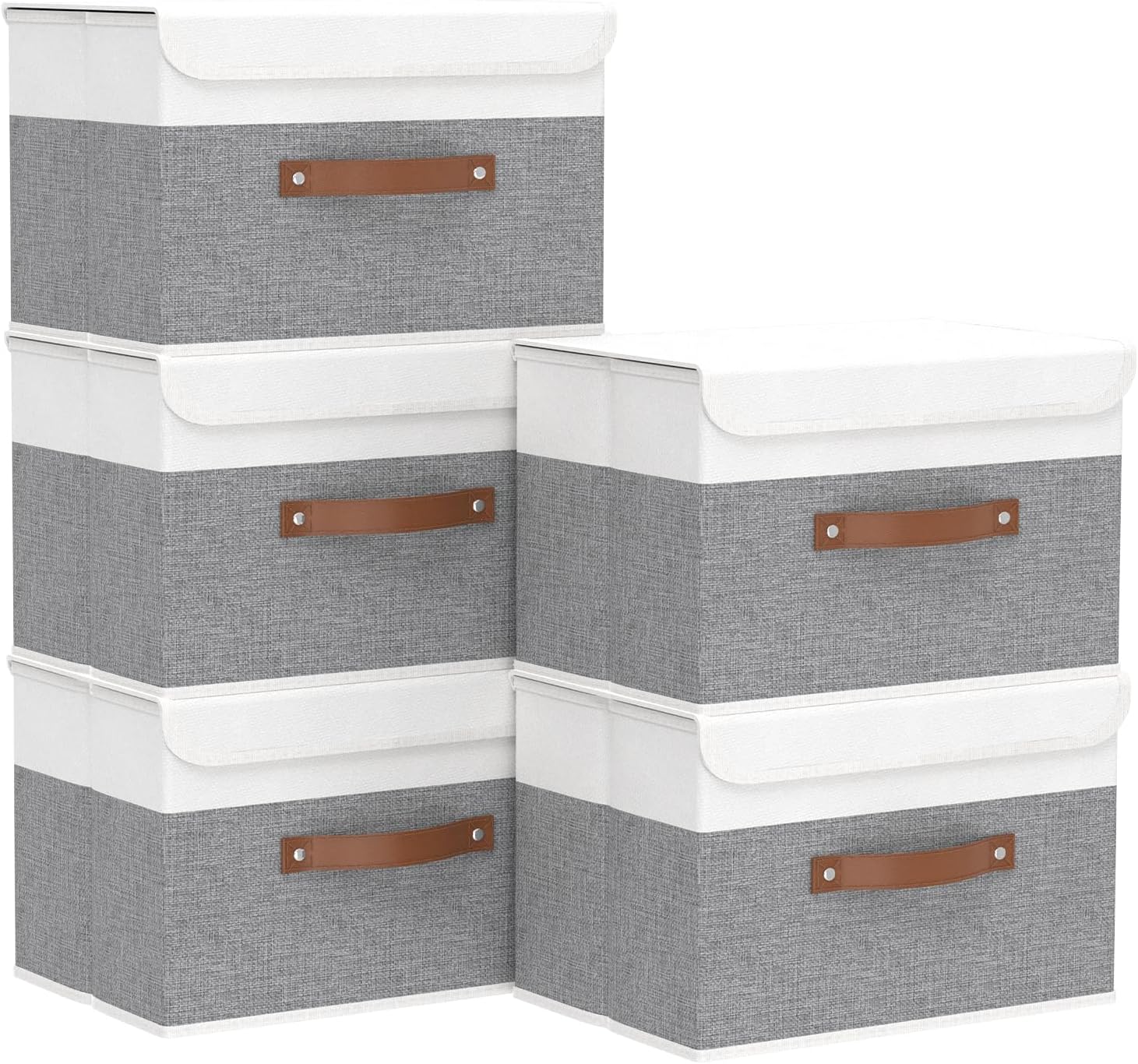 Linen Beige Basket — 15.0" — White/Grey