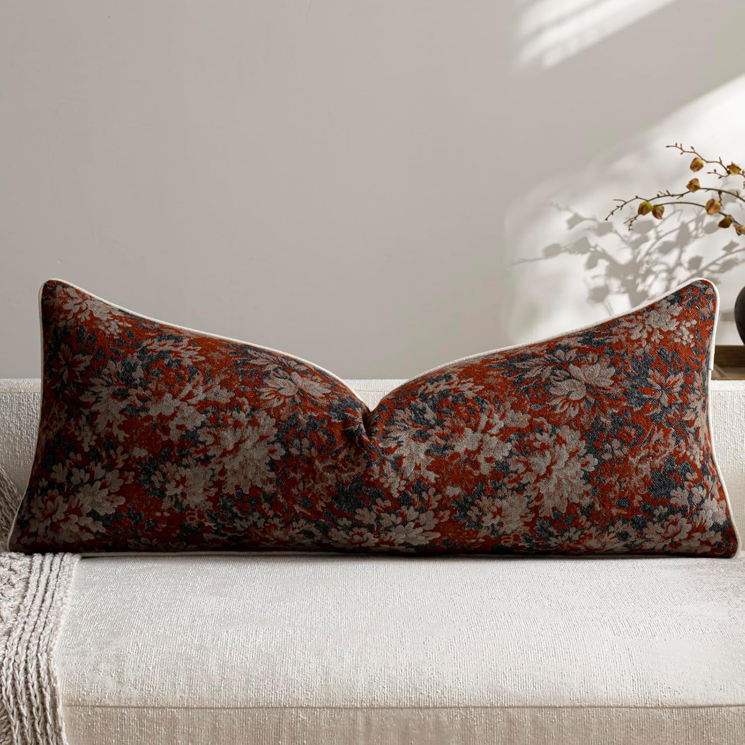 Chenille Boho Beige Pillow Cover — 20" — Rust