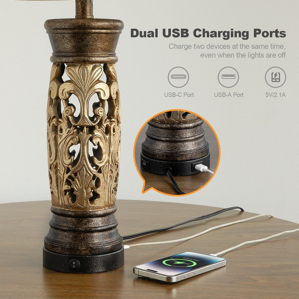 USB Farmhouse Gold Bedside Lamp — 27.25" - View 4