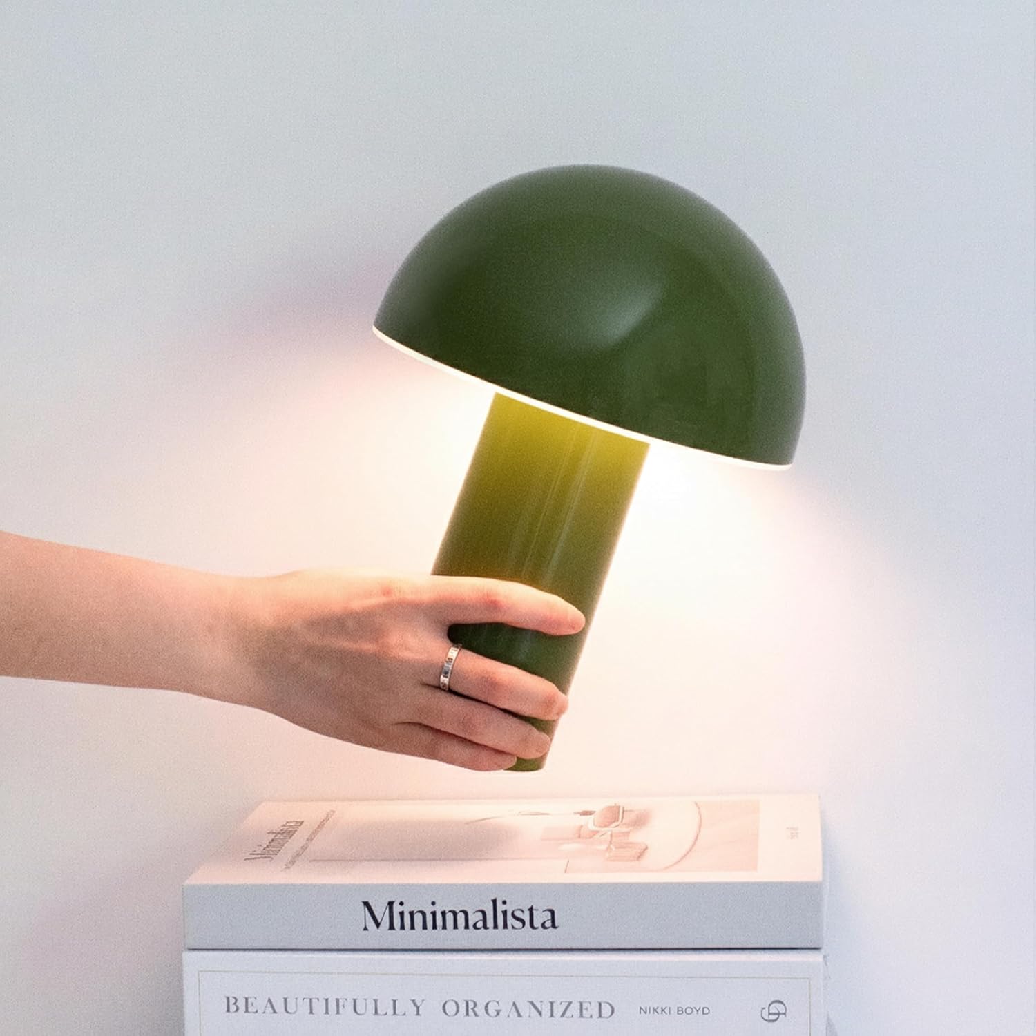 Cordless Modern Beige Table Lamp — 10" — Green
