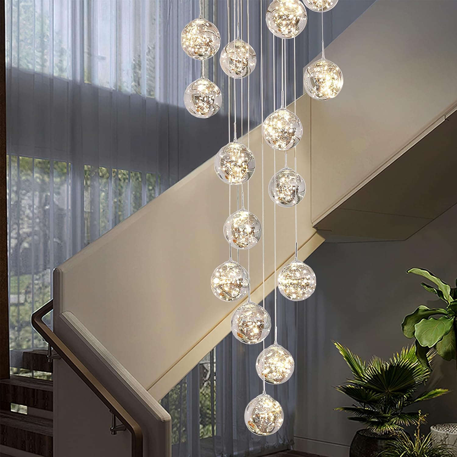 Adjustable Luxe Grey Chandelier — 10-Light — Gray
