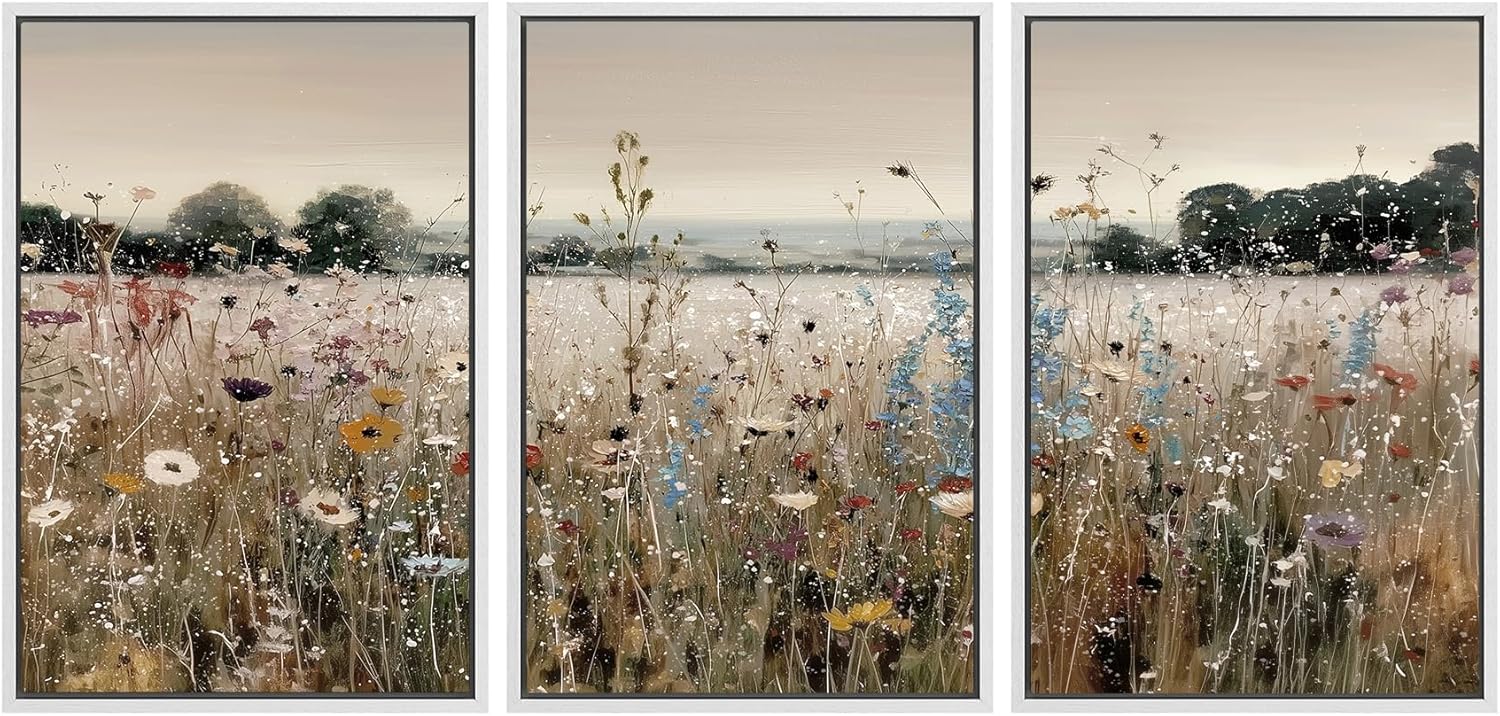 Framed Farmhouse Fabric Wall Art — 24" — 16"x24"x3 Panels White
