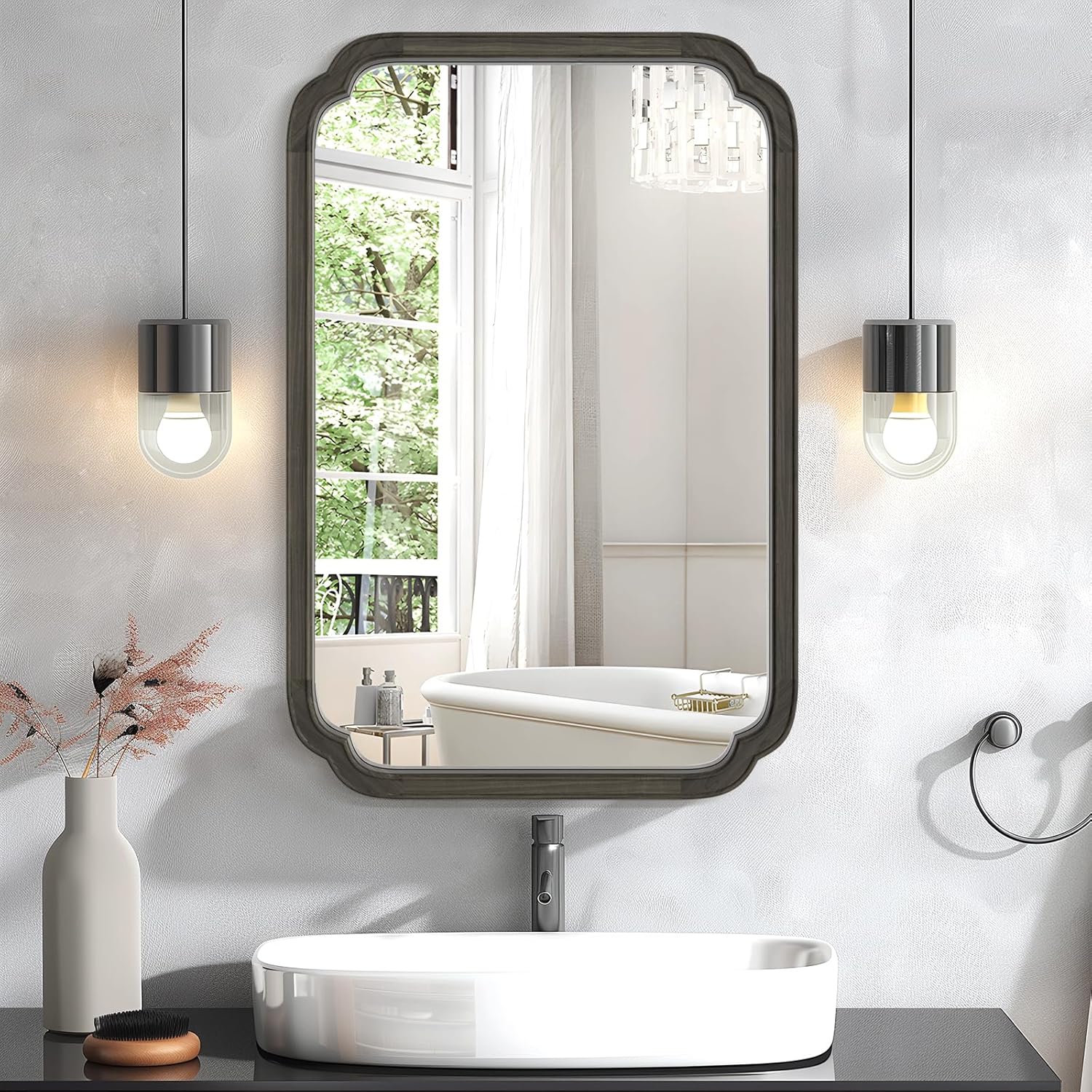 Farmhouse Beige Wall Mirror — 36" — Black