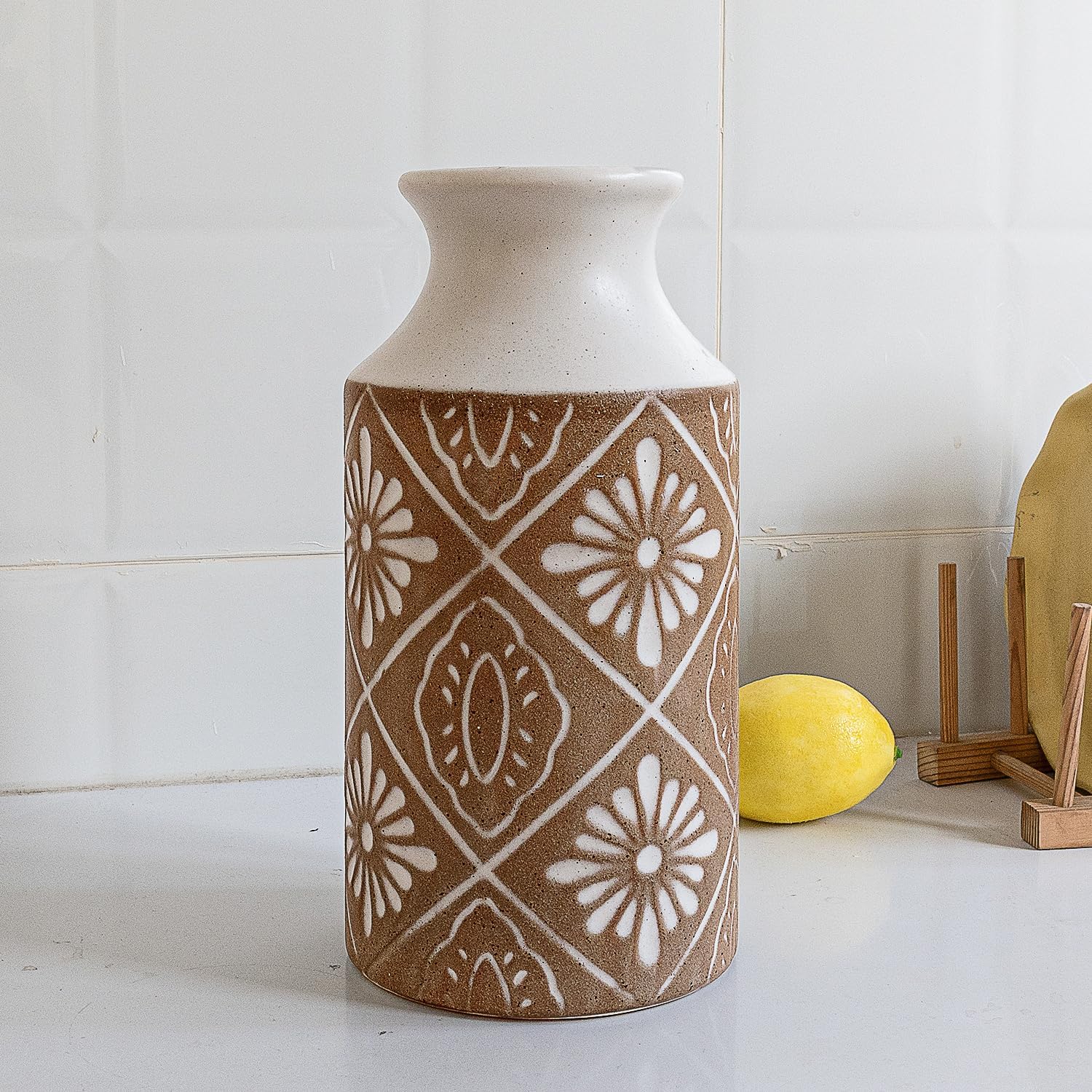 Vintage Farmhouse Ceramic Flower Vase — 11.02" - View 5