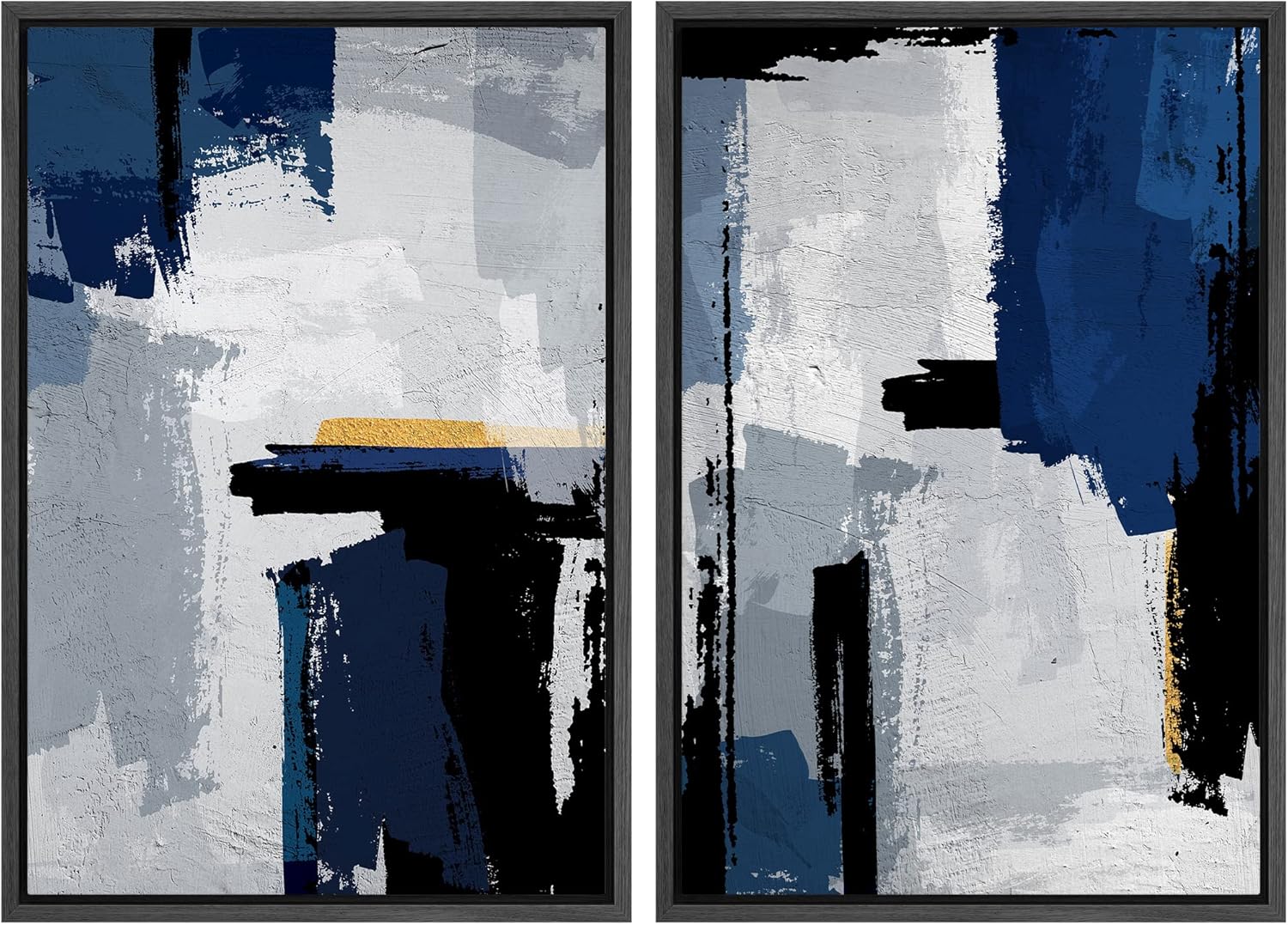 Framed Boho Fabric Wall Art — 16" — 16" x 24" x 2 Panels BLACK
