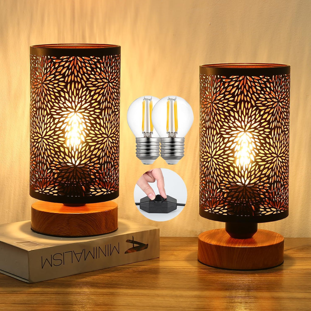 Dimmable Farmhouse Metal Bedside Lamp — chrysanthemum- set of 2