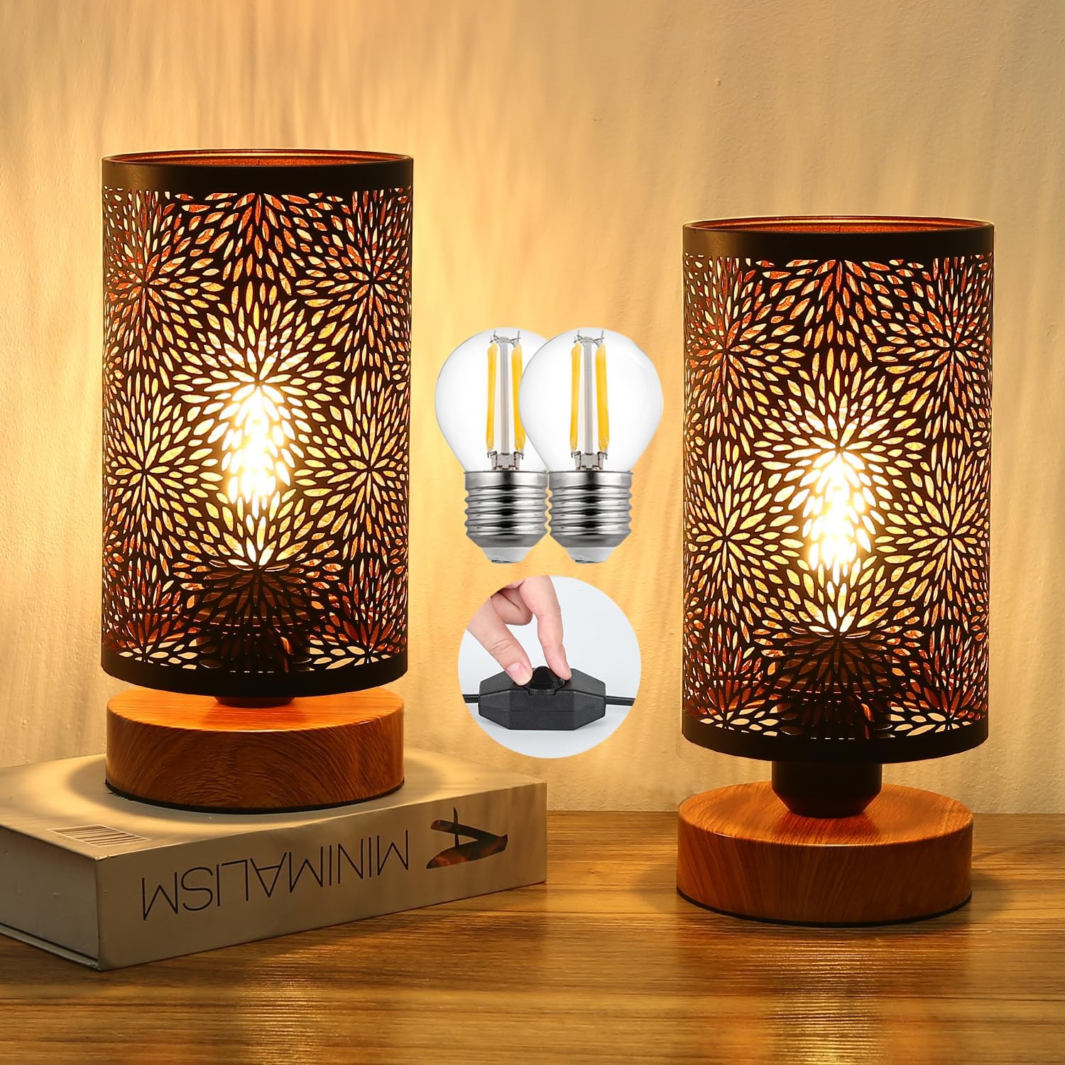 Dimmable Farmhouse Metal Bedside Lamp — chrysanthemum- set of 2