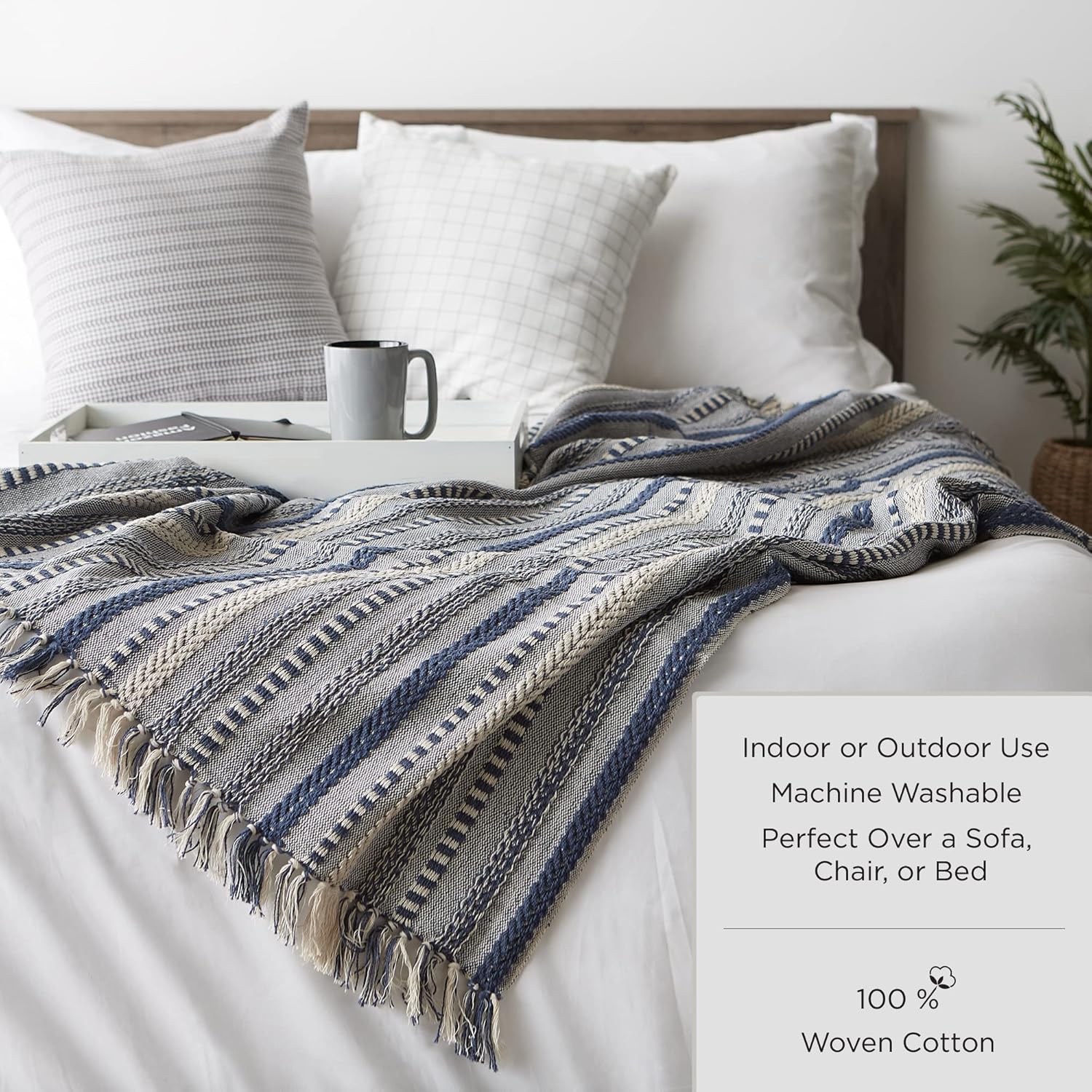 Farmhouse Blue Throw Pillow — 60" - View 7