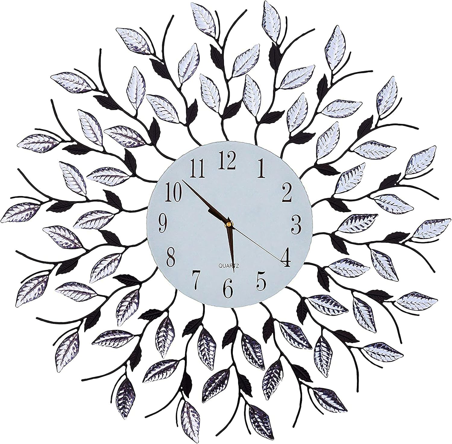 Luxe Black Wall Art — Crystal Leaves White Dial