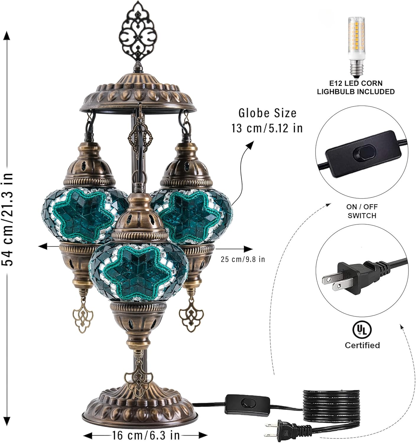 Vintage Boho Blue Table Lamp - View 3