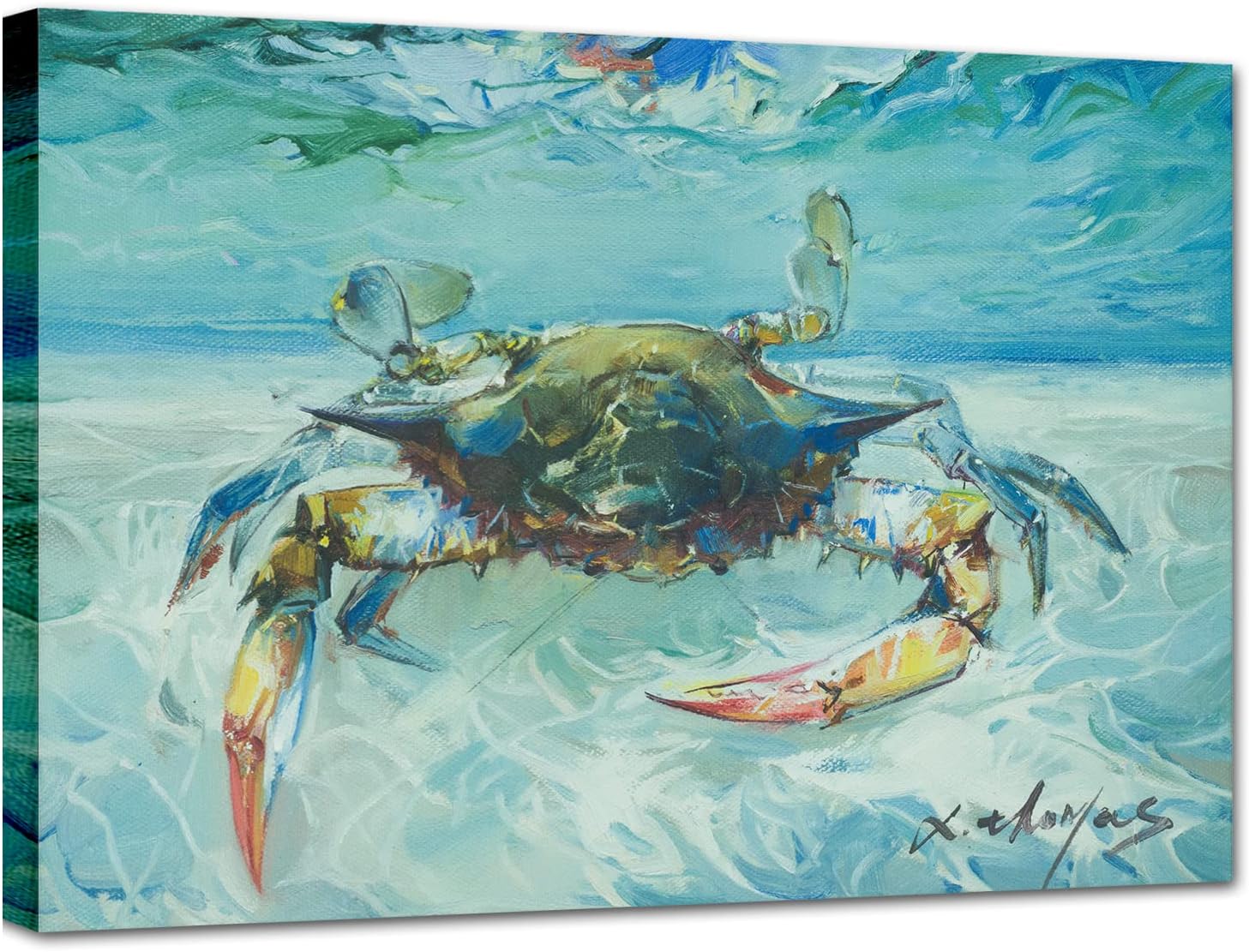 Framed Grey Canvas Wall Art — 16" — Crab