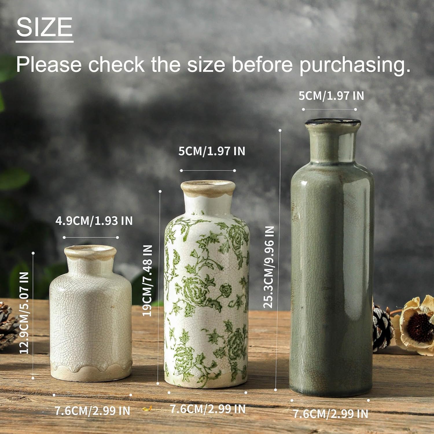 Vintage Farmhouse Blue Flower Vase — Set of 3 - View 2