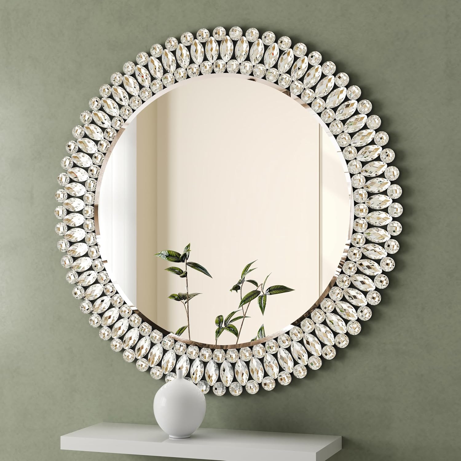 Beveled Luxe Silver Wall Mirror — 32" — Jewel-4