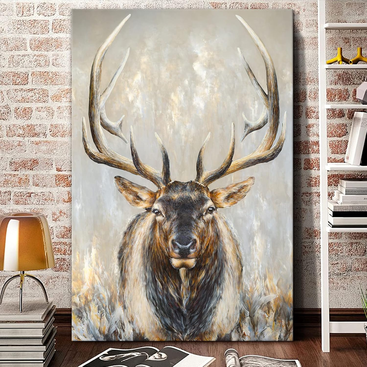 Black Canvas Wall Art — 36" — Elk Deer