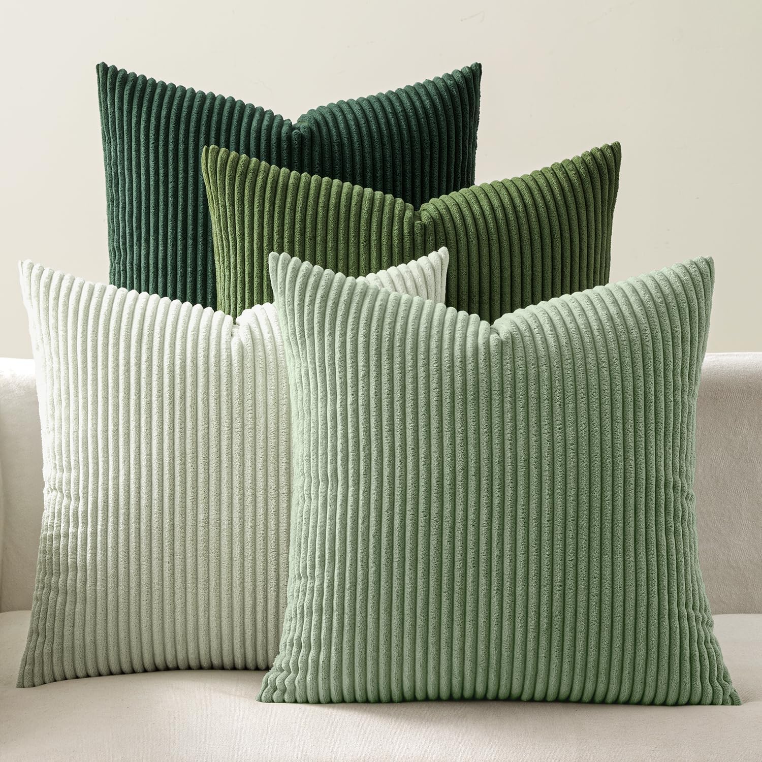 Boho Beige Throw Pillow Cover — 18" — Forest Green