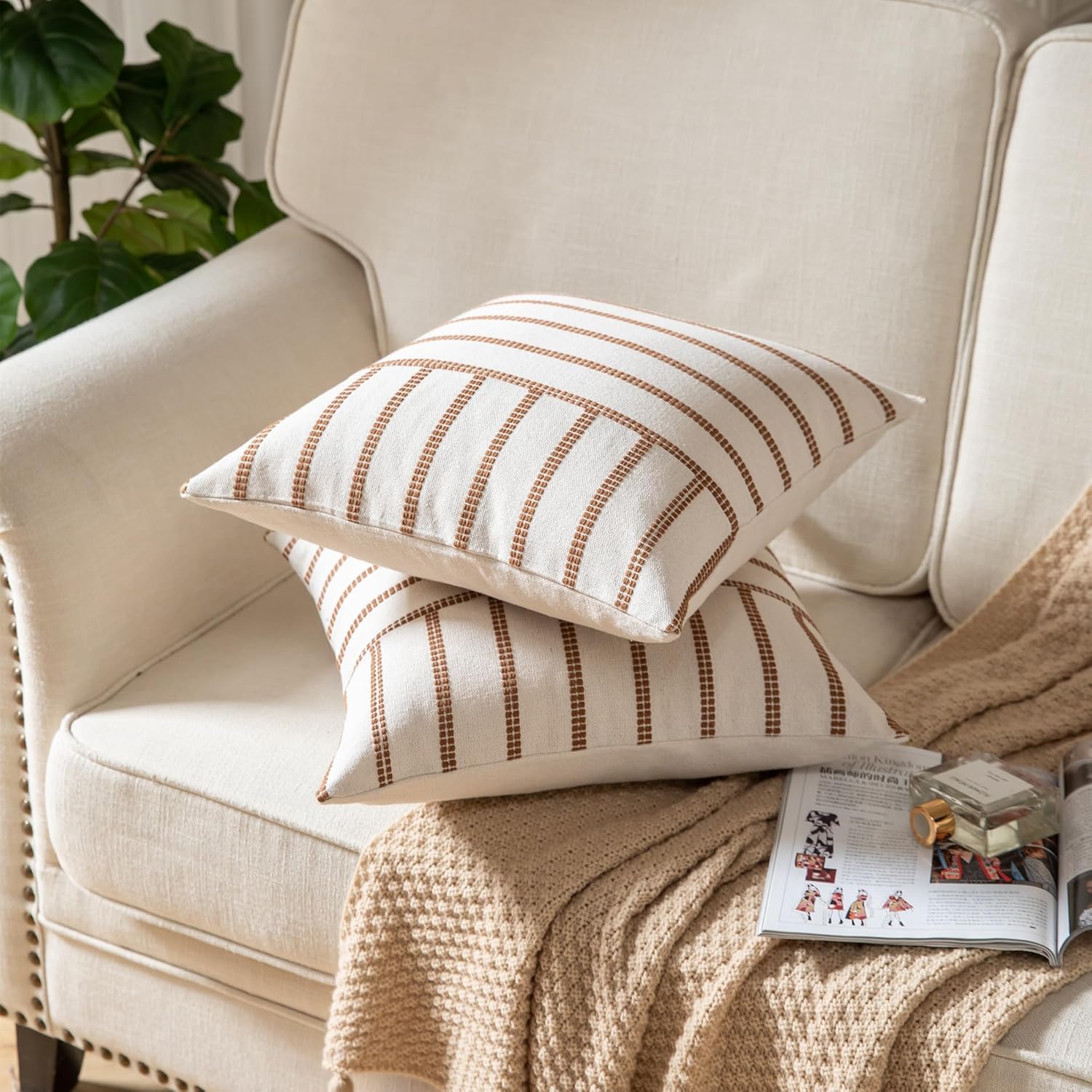Boho Beige Throw Pillow Cover — 20" - View 3