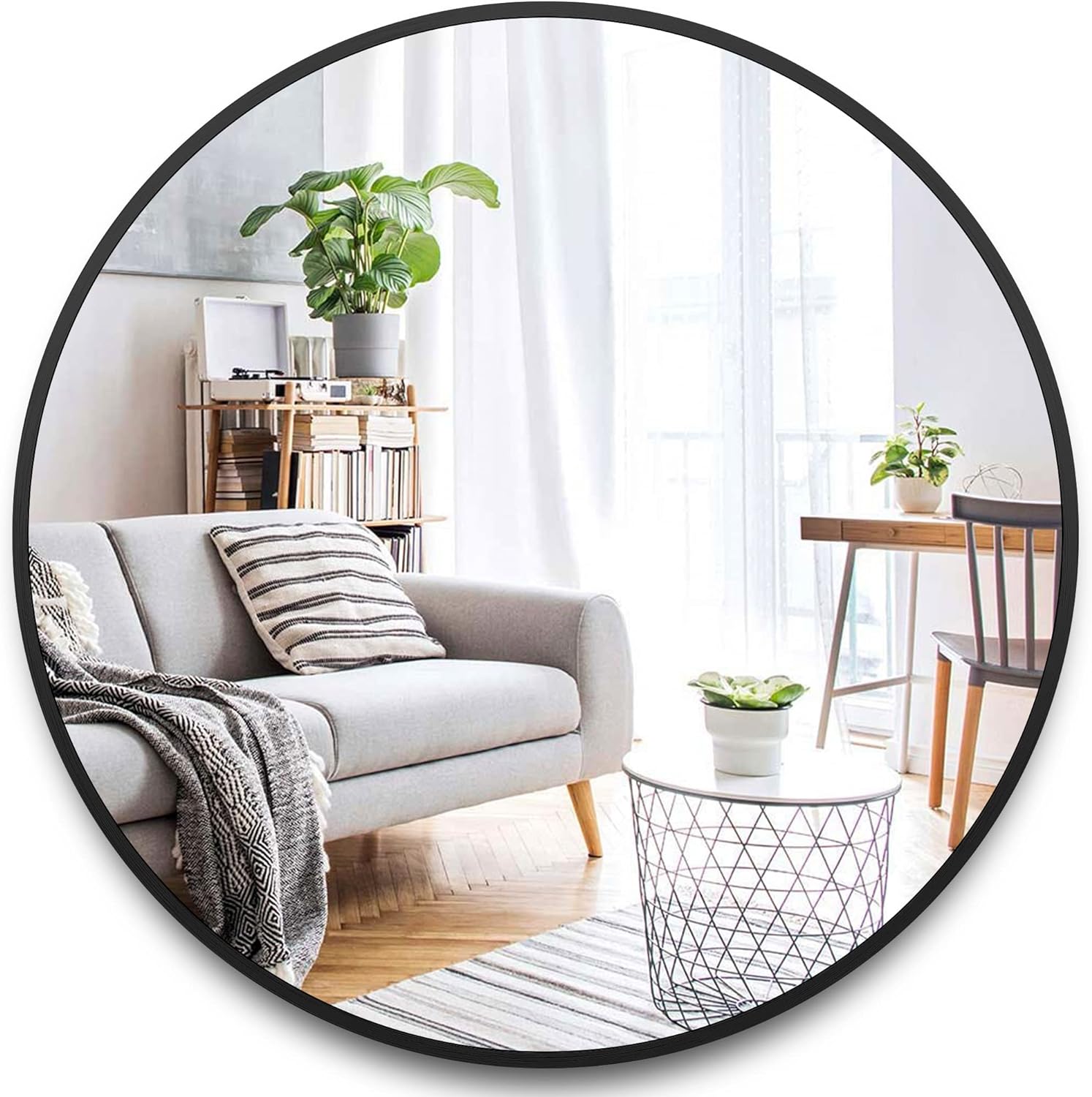 Round Luxe Black Wall Mirror — 12" — 36"L x 36"W