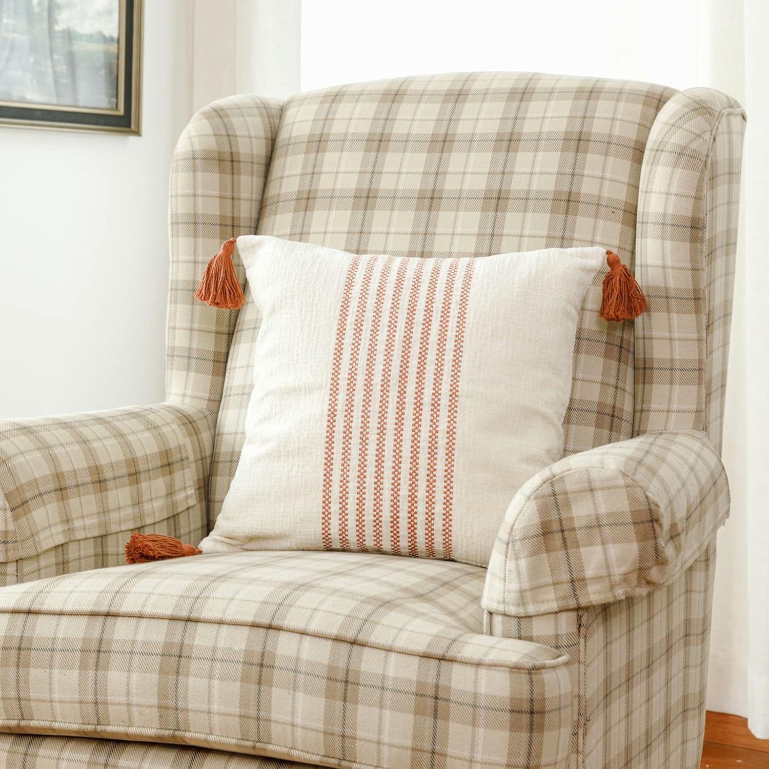 Chenille Boho Beige Throw Pillow Cover — 16" - View 2