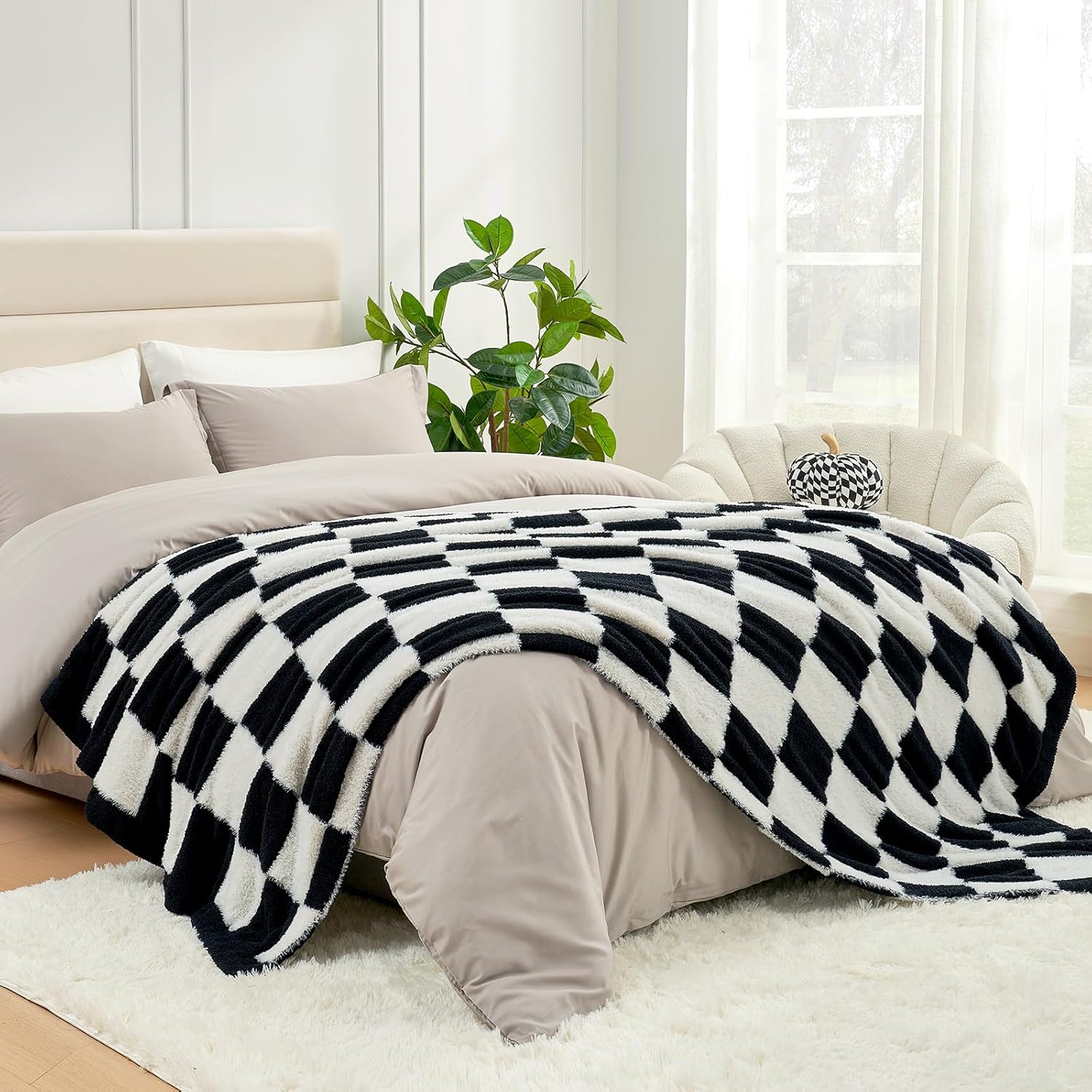Beige Throw Pillow — 50" — Black White