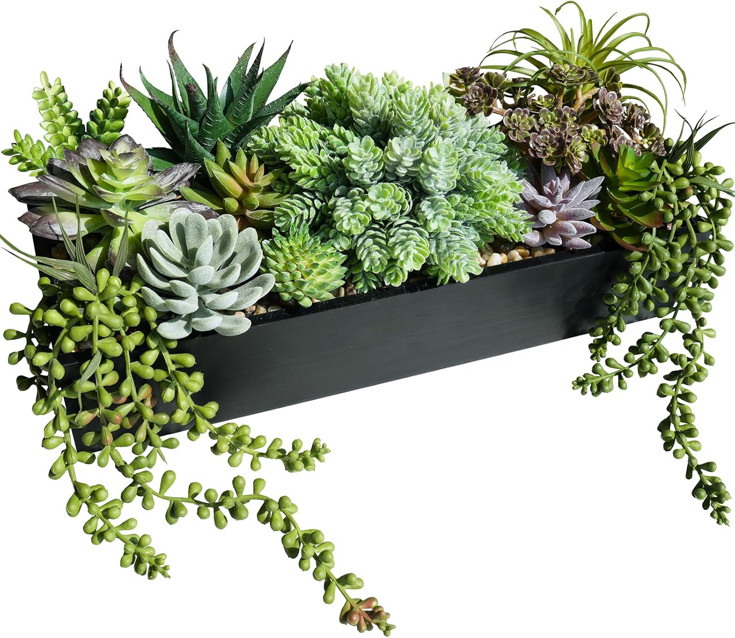 Rectangular Black Faux Succulent — 15" — Black